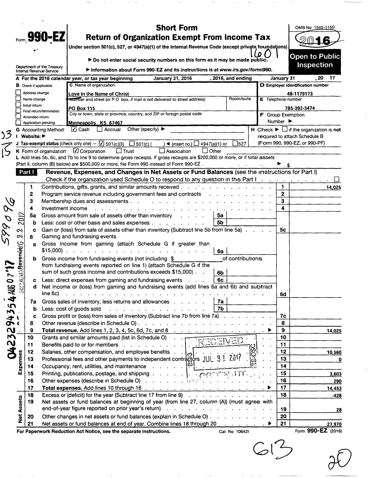 Image of first page of 2015 Form 990EZ for Love in Action of Ottawa County