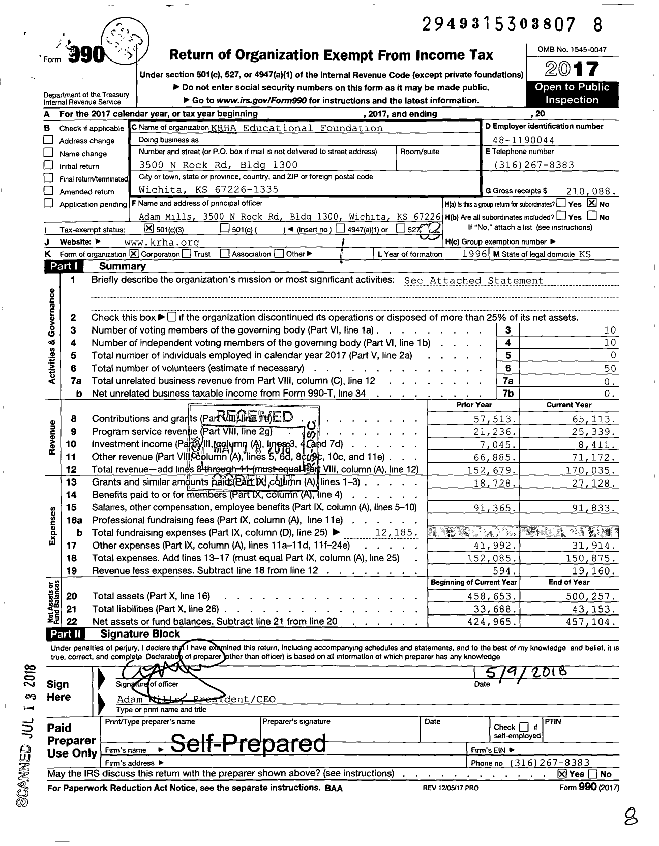 Image of first page of 2017 Form 990 for Krha Educational Foundation