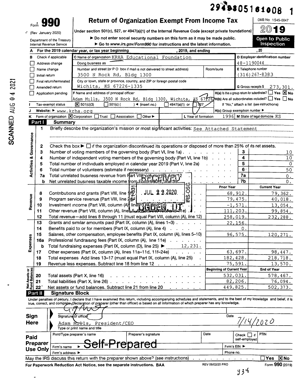 Image of first page of 2019 Form 990 for Krha Educational Foundation