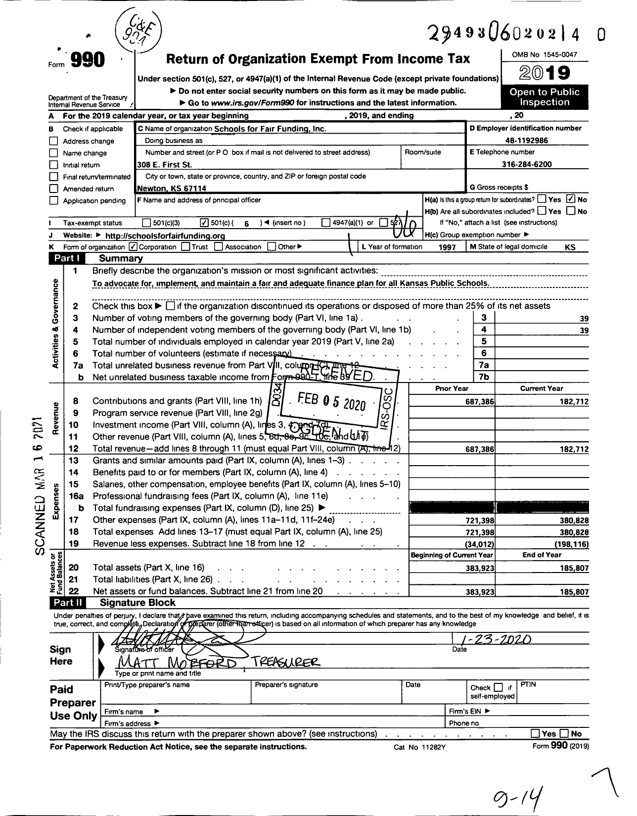 Image of first page of 2019 Form 990O for Schools for Fair Funding