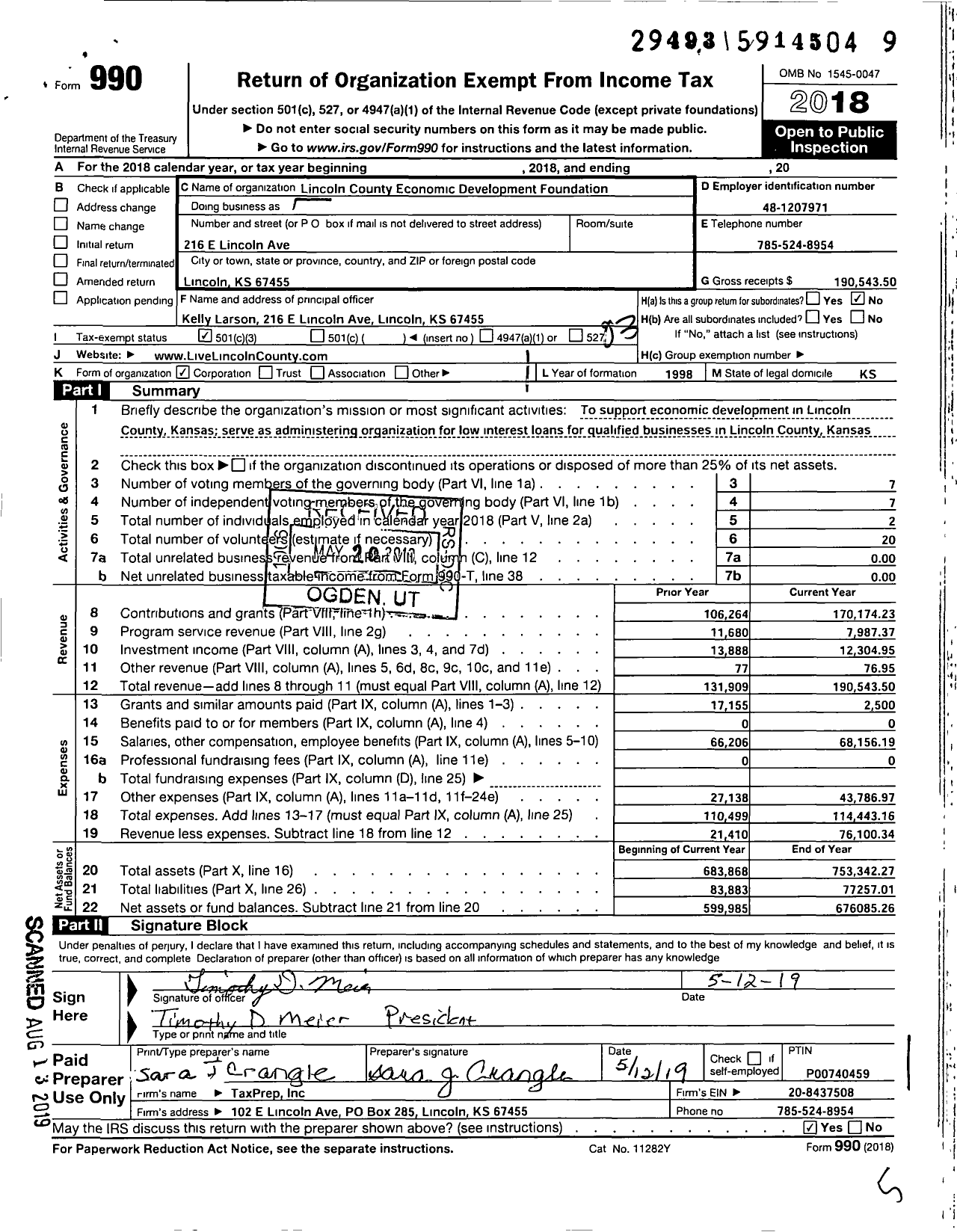 Image of first page of 2018 Form 990 for Lincoln County Economic Development Foundation