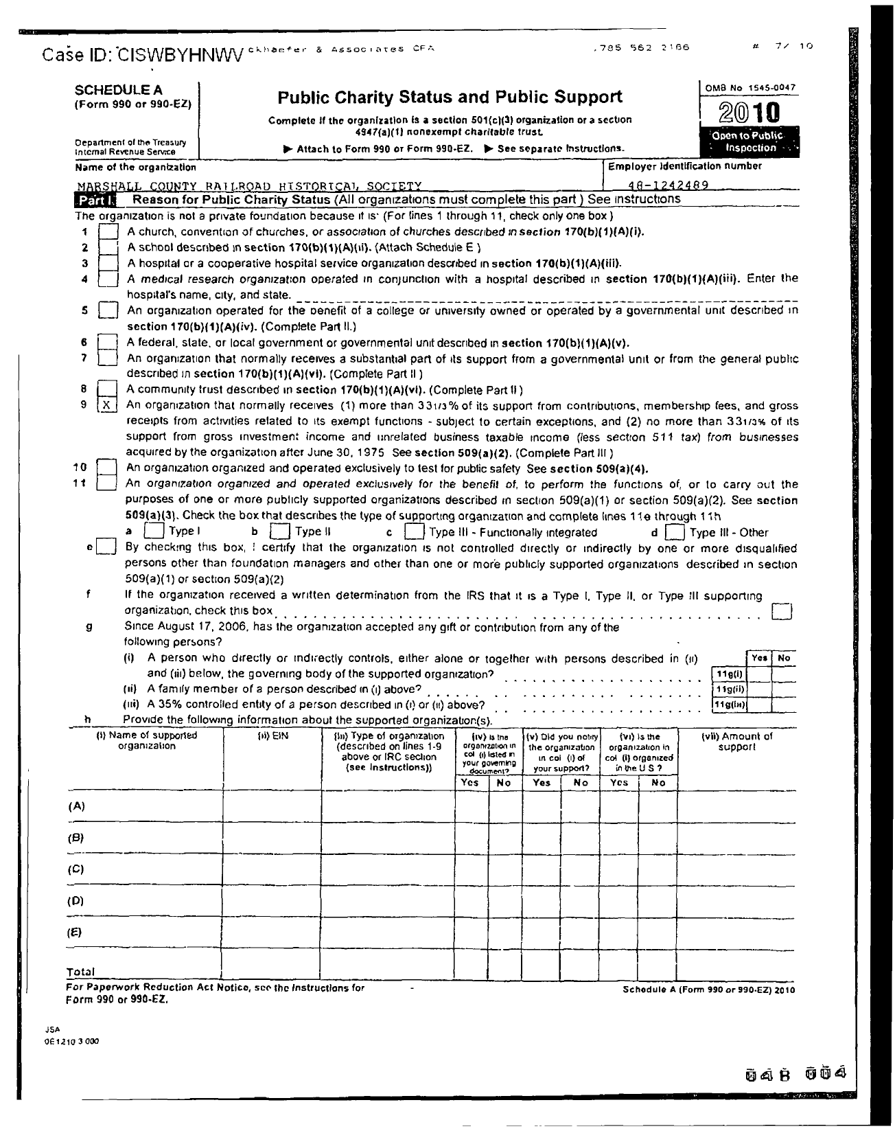 Image of first page of 2010 Form 990ER for Marshall County Railroad Historical Society