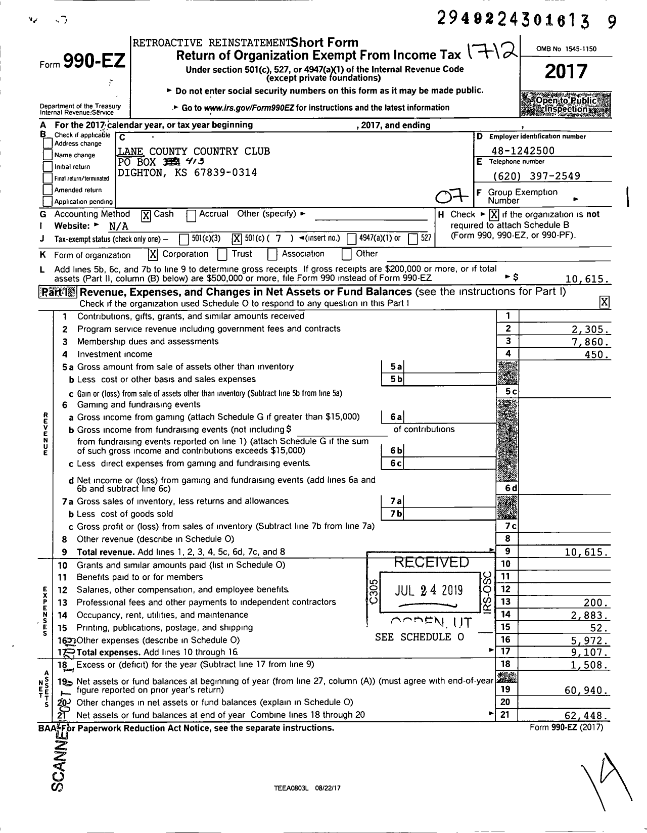 Image of first page of 2017 Form 990EO for Lane County Country Club