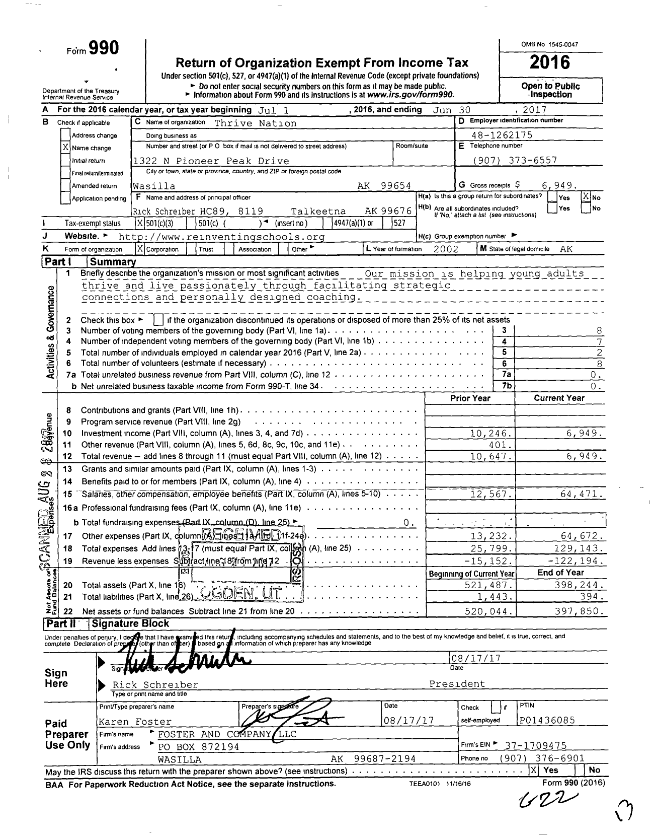 Image of first page of 2016 Form 990 for Thrive Nation