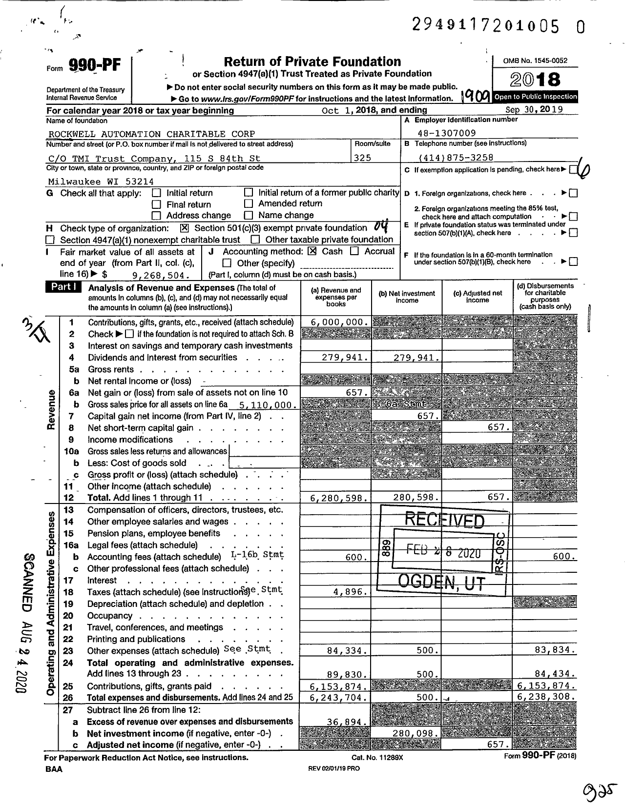 Image of first page of 2018 Form 990PR for Rockwell Automation Charitable Corporation