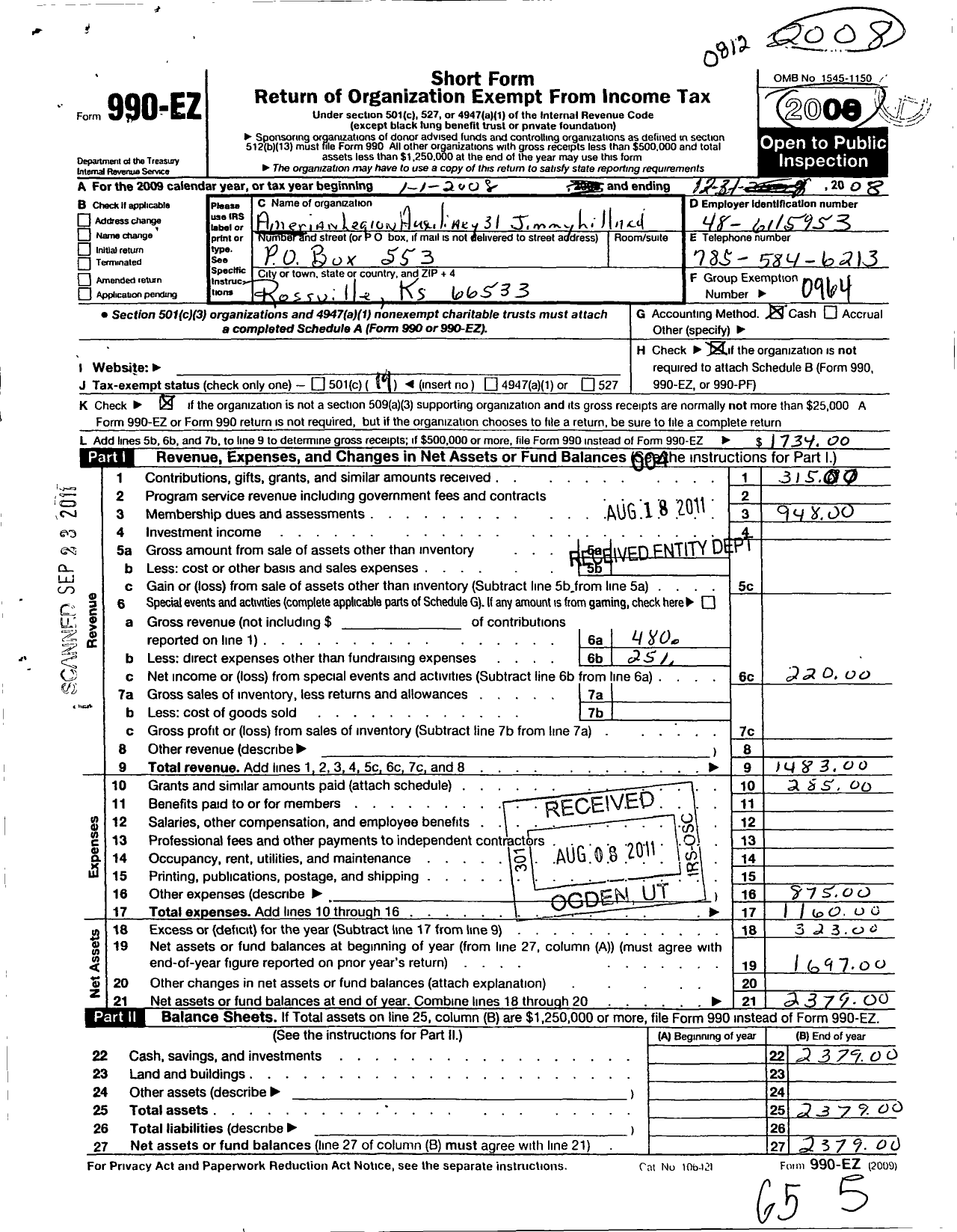 Image of first page of 2008 Form 990EO for American Legion Auxiliary - 31 Jimmie Lillard