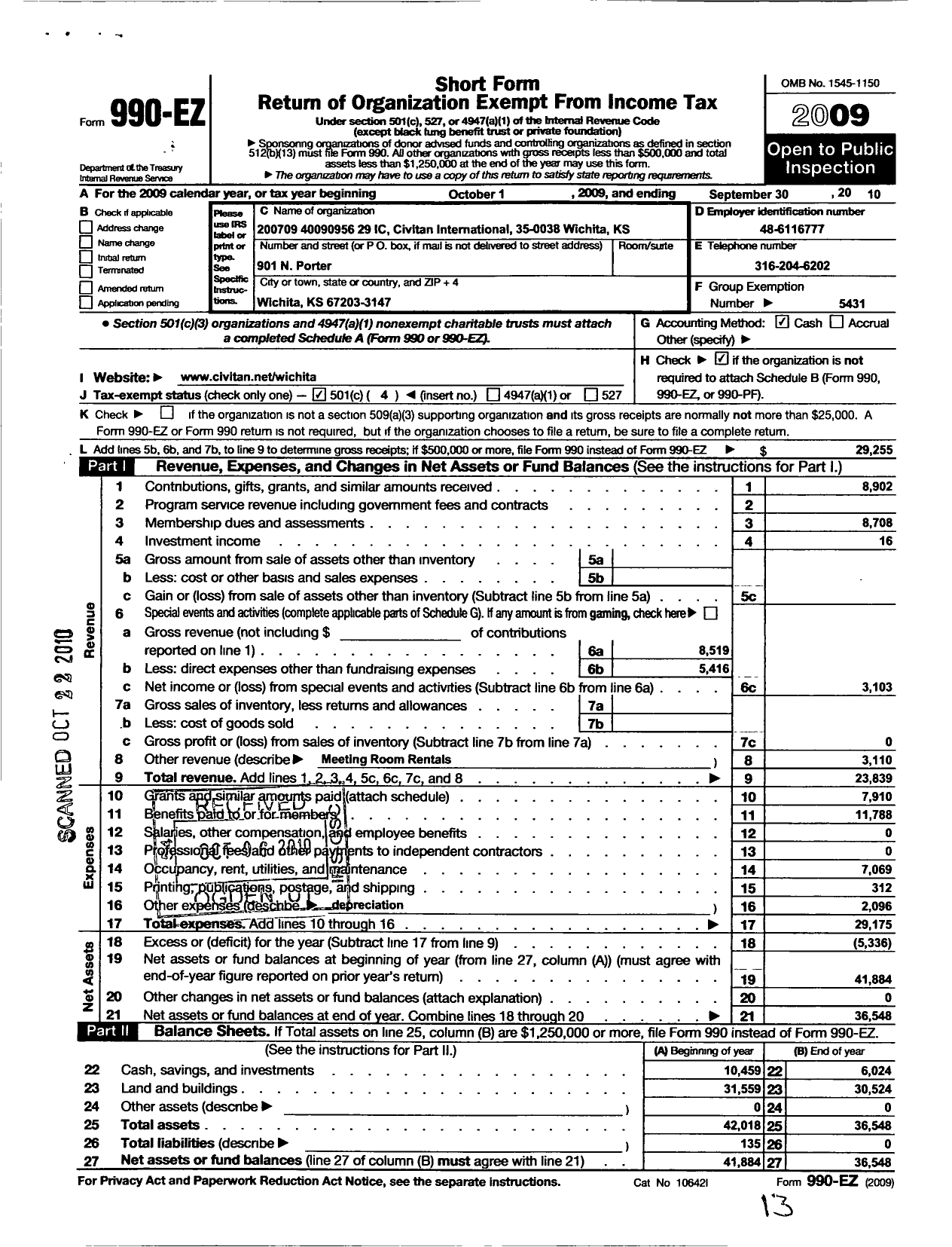 Image of first page of 2009 Form 990EO for Civitan International / Wichita KS