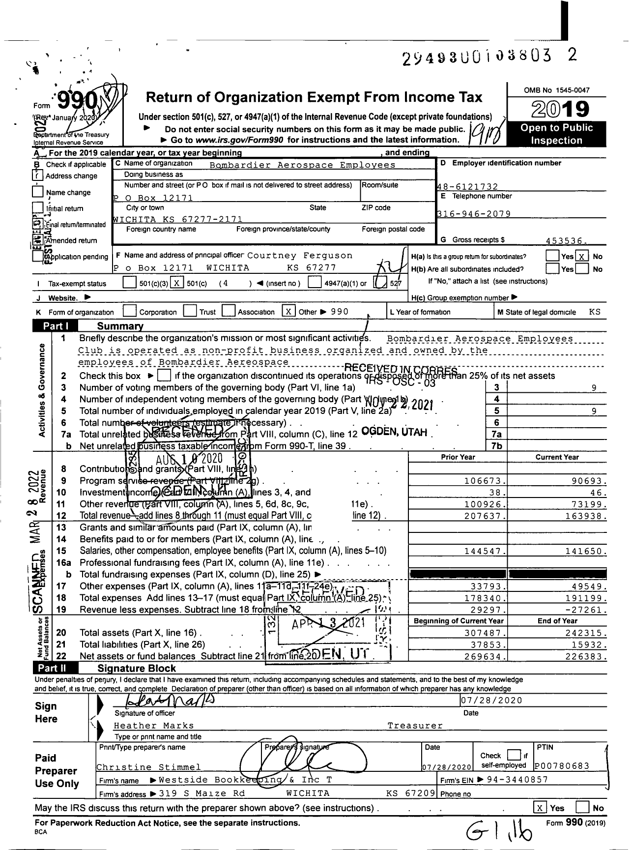Image of first page of 2019 Form 990O for Bombardier Aerospace Employees
