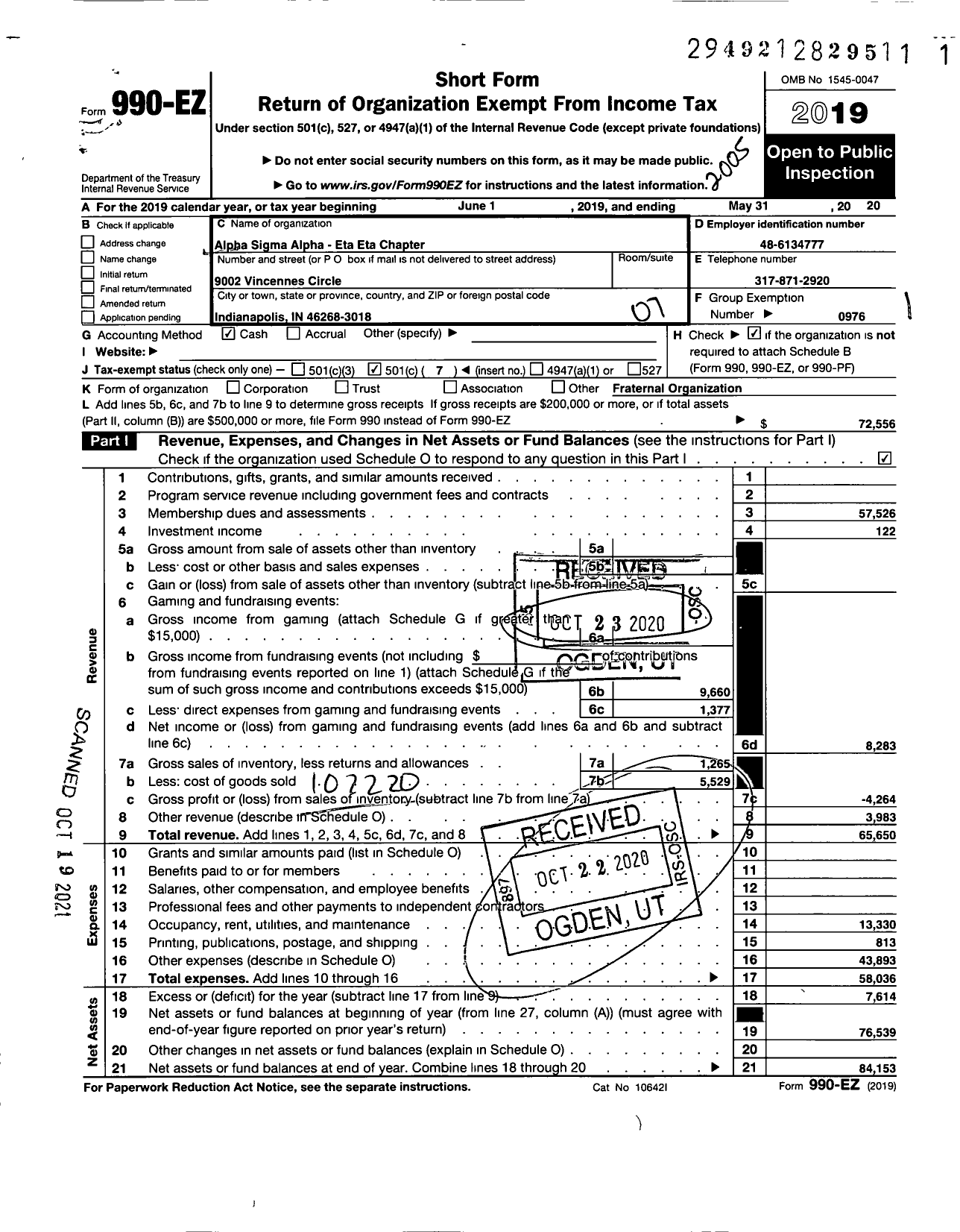 Image of first page of 2019 Form 990EO for ALPHA SIGMA ALPHA SORORITY Eta Eta Chapter