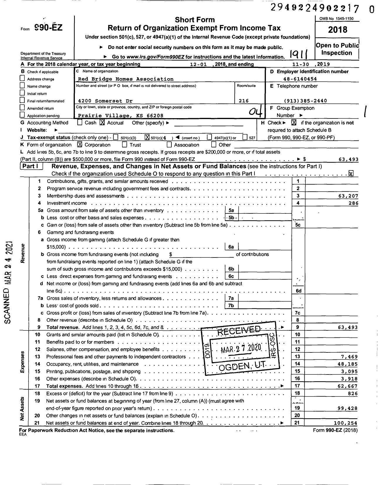 Image of first page of 2018 Form 990EO for Red Bridge Homes Association