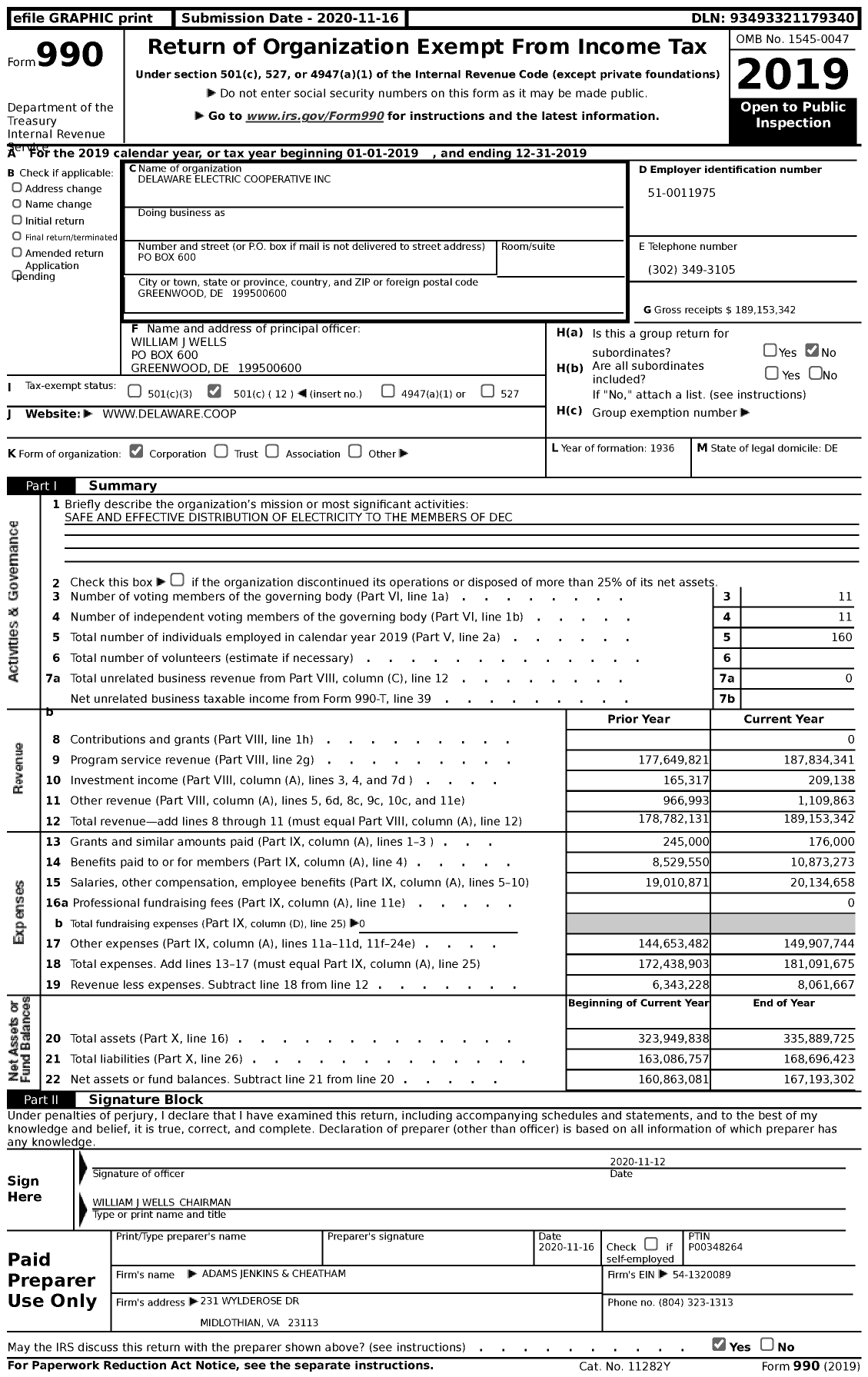 Image of first page of 2019 Form 990 for Delaware Electric Cooperative