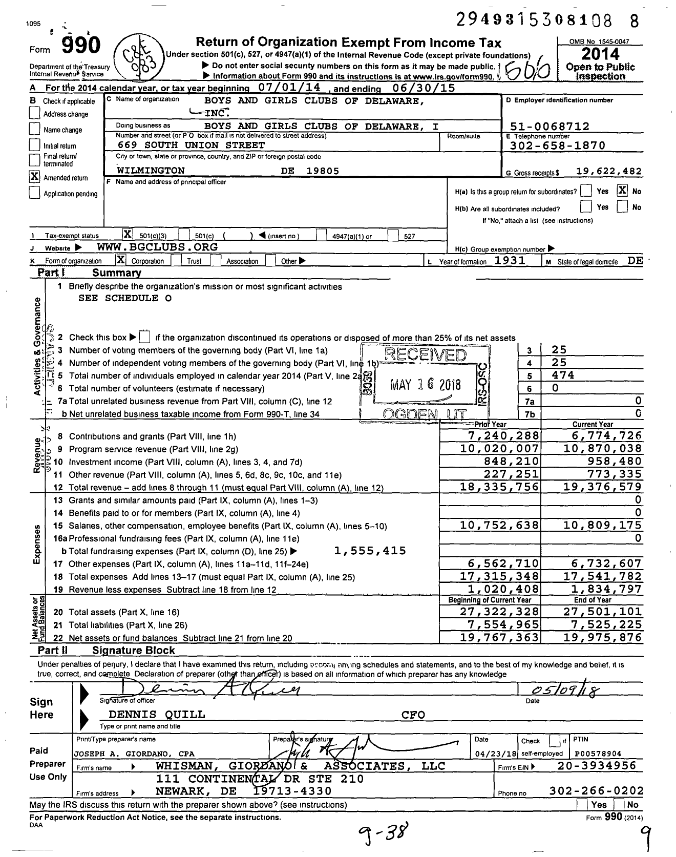 Image of first page of 2014 Form 990 for Boys and Girls Clubs of Delaware