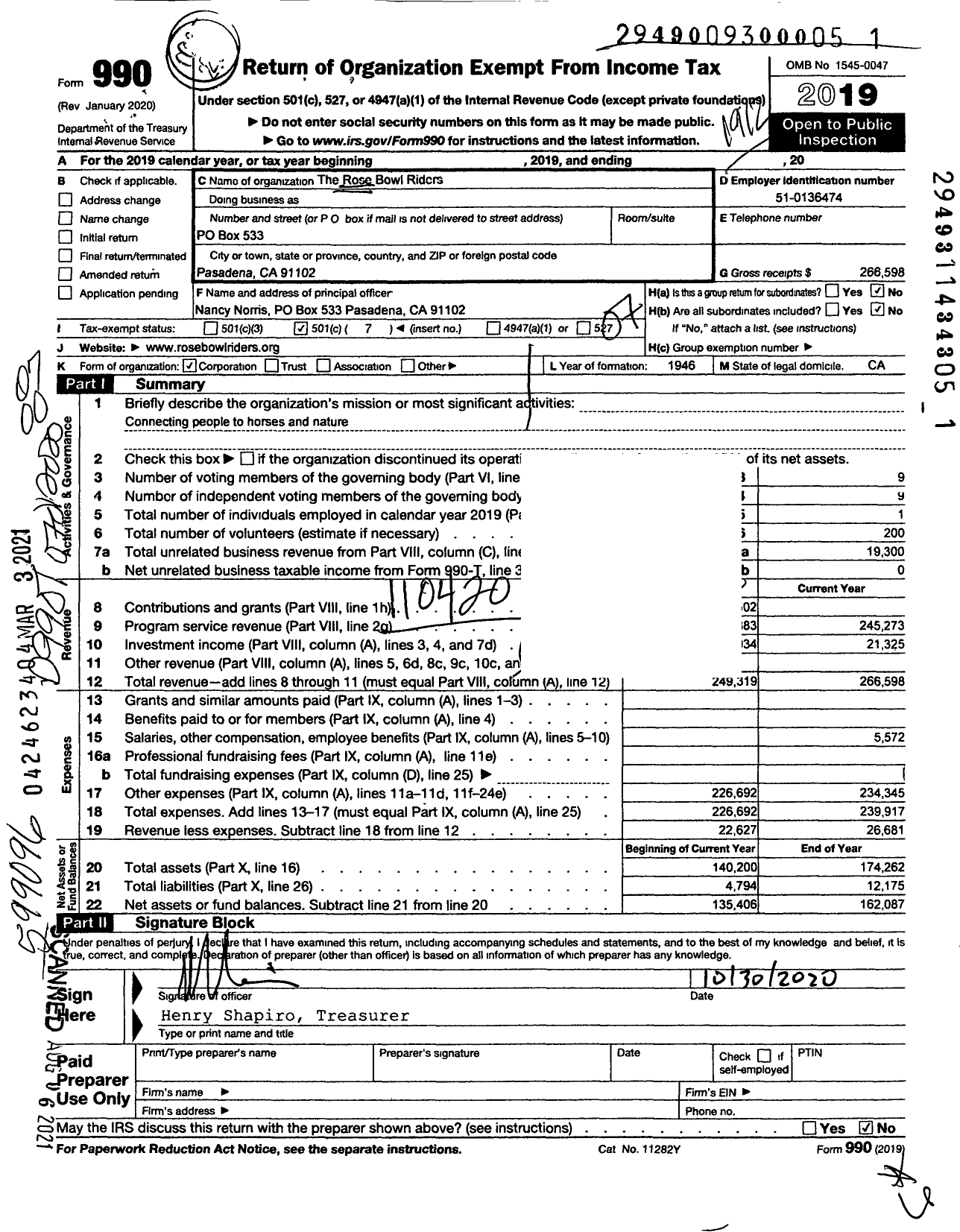 Image of first page of 2019 Form 990O for The Rose Bowl Riders