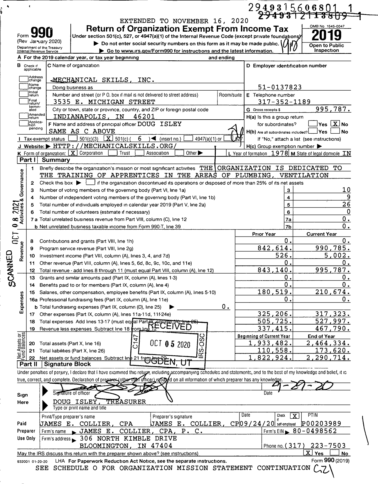 Image of first page of 2019 Form 990O for Mechanical Skills