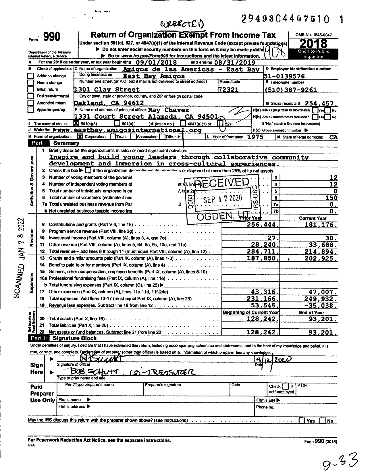 Image of first page of 2018 Form 990 for Amigos de las Americas - East Bay East Bay Amigos