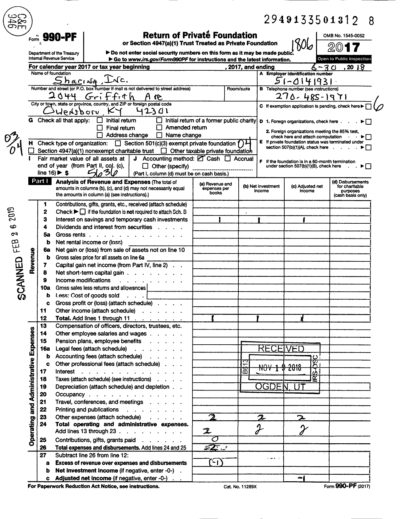 Image of first page of 2017 Form 990PF for Sharing