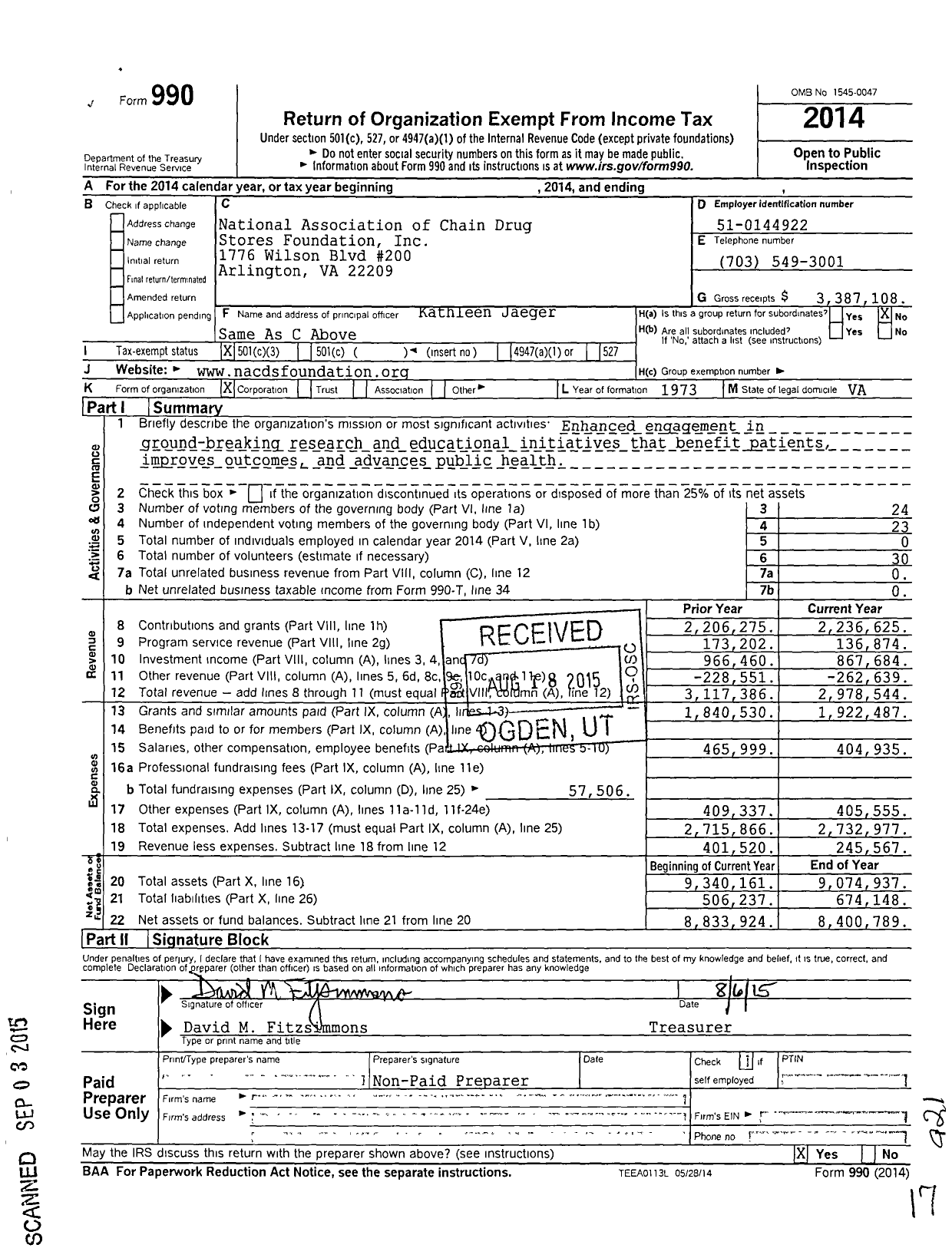 Image of first page of 2014 Form 990 for NACDS Foundation