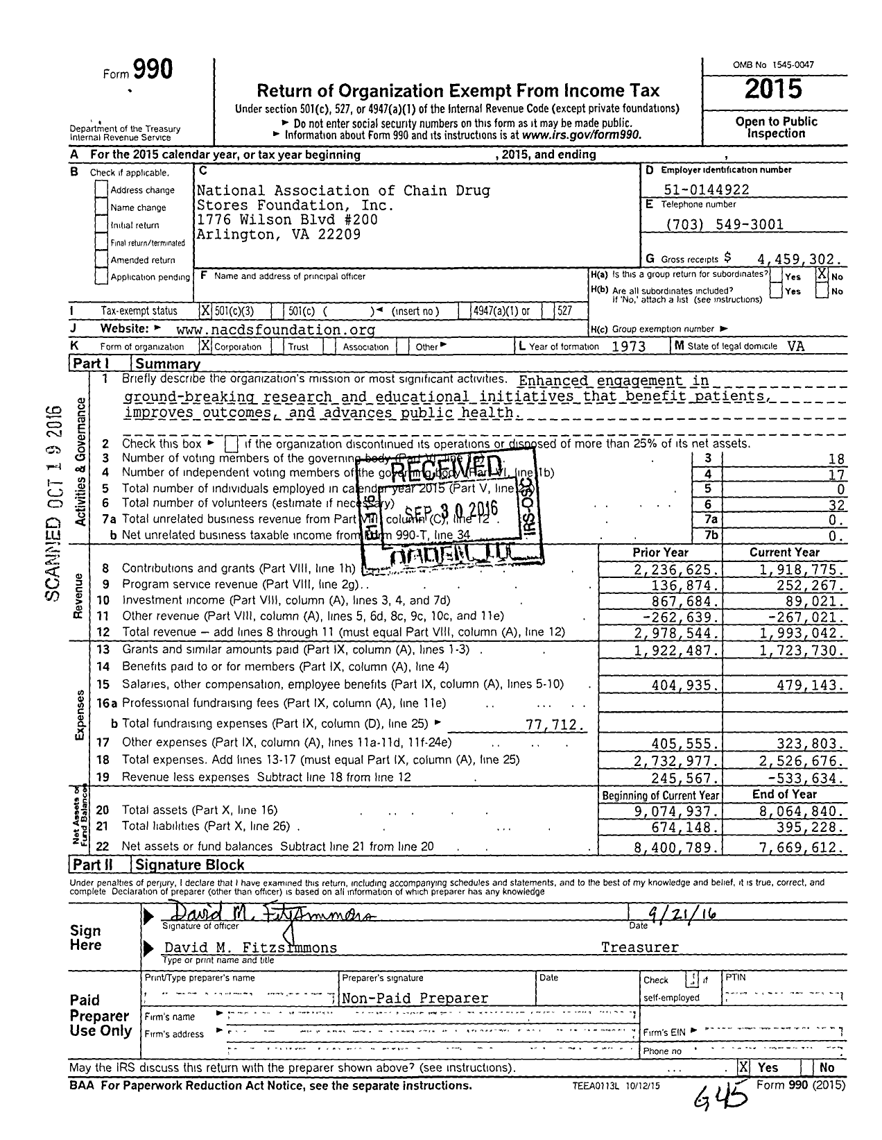 Image of first page of 2015 Form 990 for NACDS Foundation