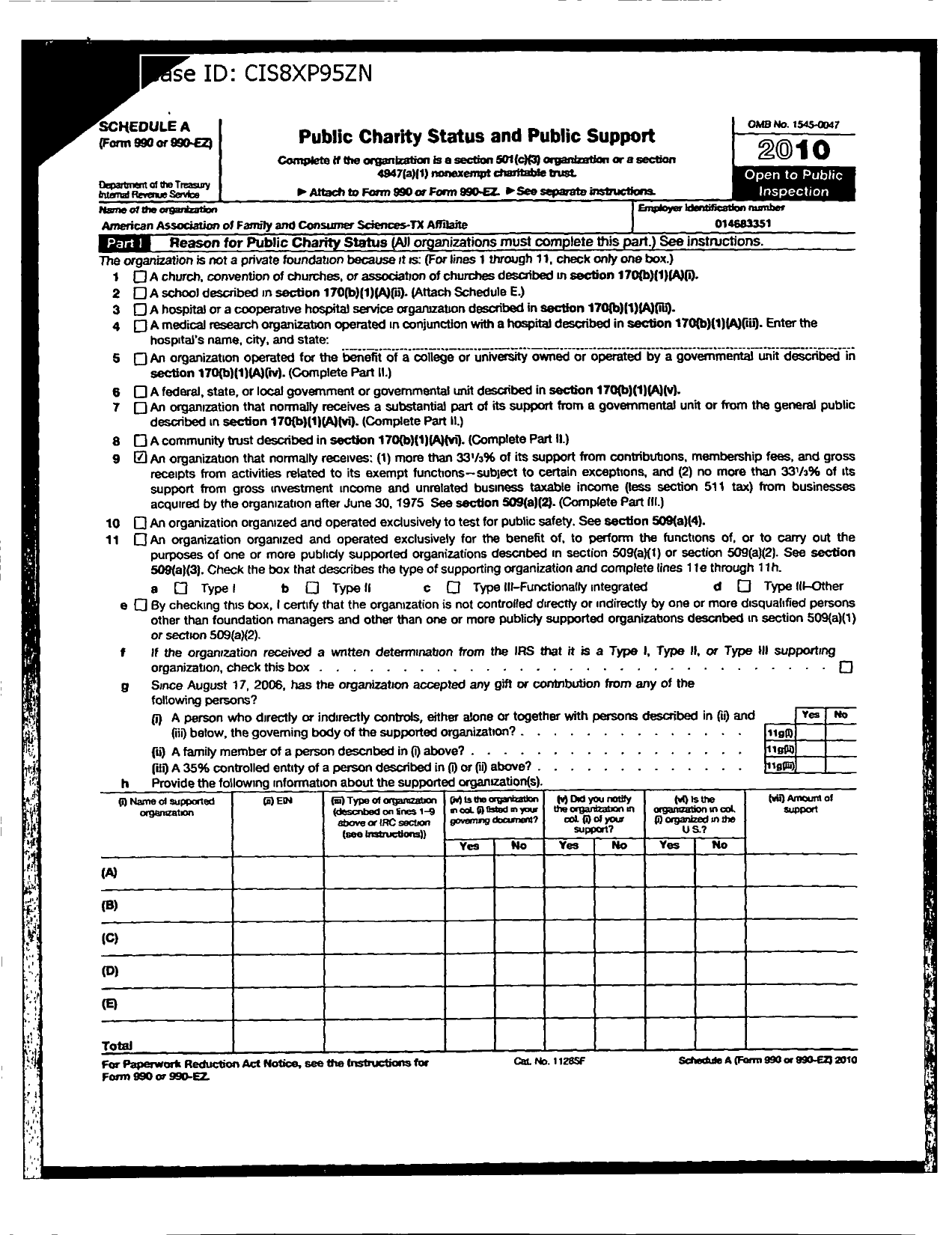 Image of first page of 2009 Form 990ER for American Association of Family and Consumer Sciences / Texas Aafcs