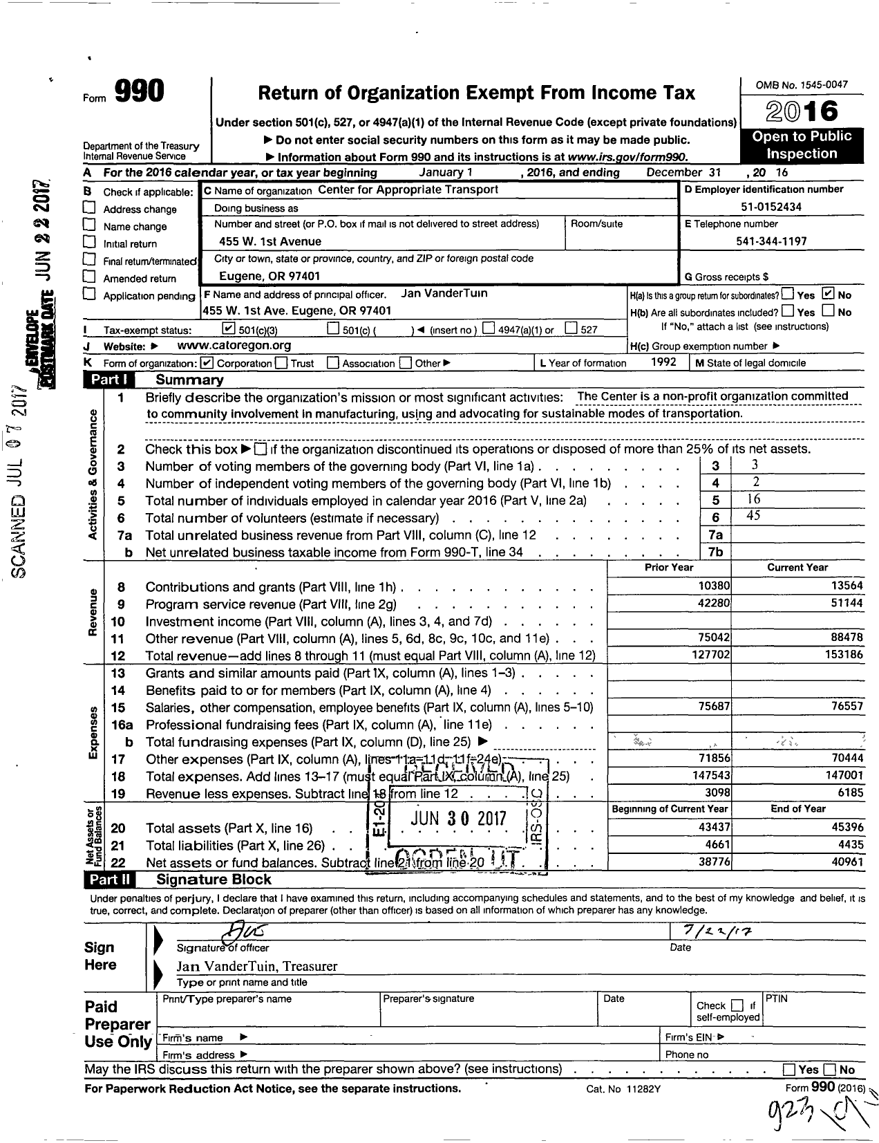 Image of first page of 2016 Form 990 for Center for Appropriate Transport