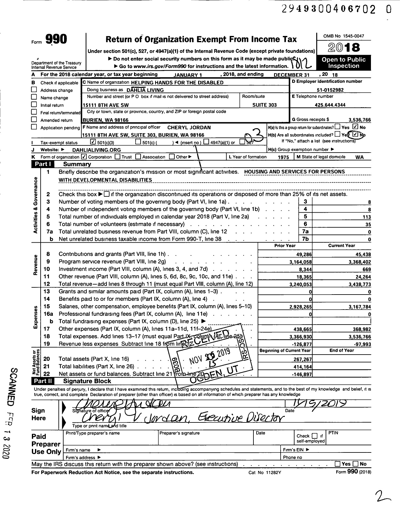 Image of first page of 2018 Form 990 for Dahlia Living