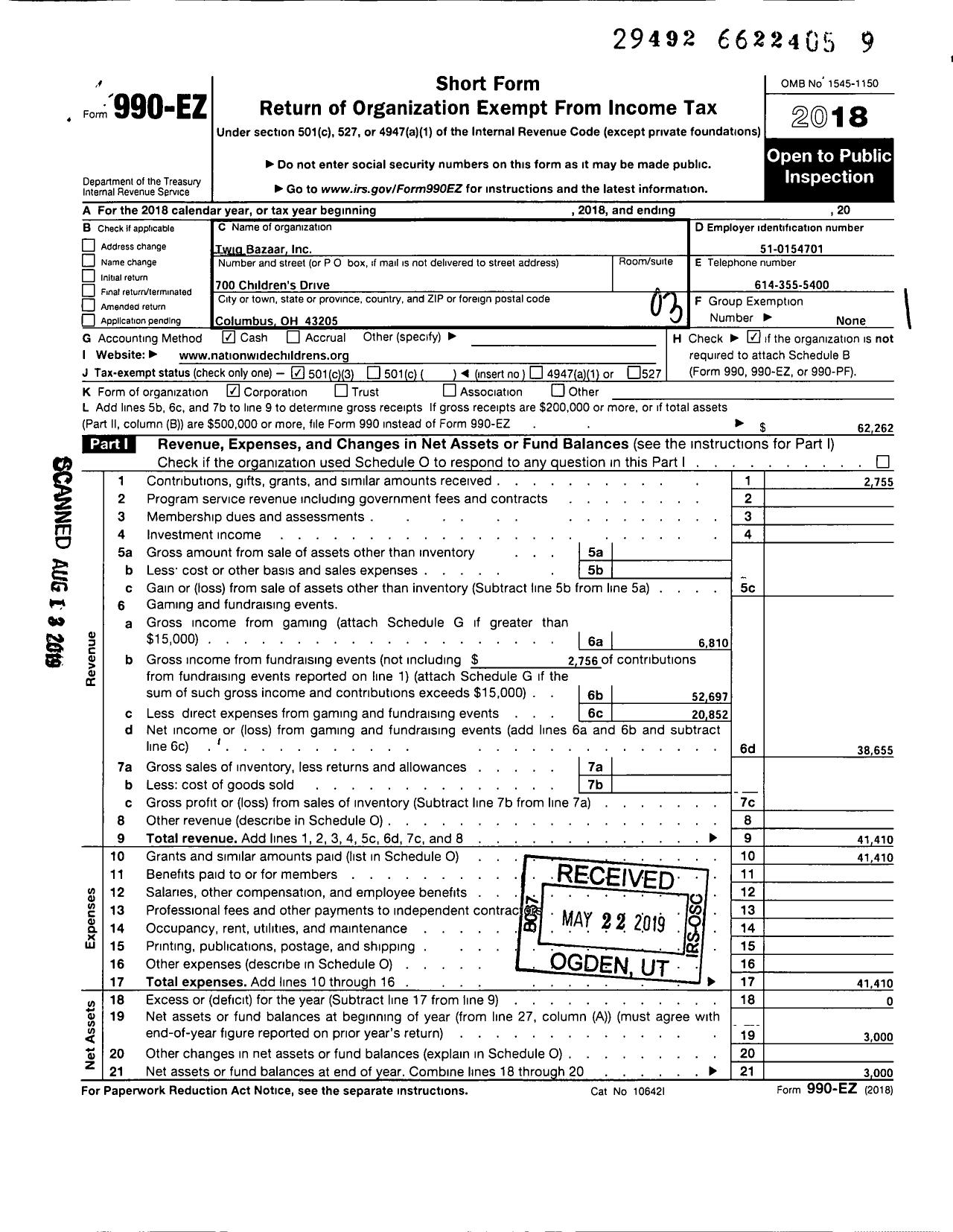 Image of first page of 2018 Form 990EZ for Twig Bazaar