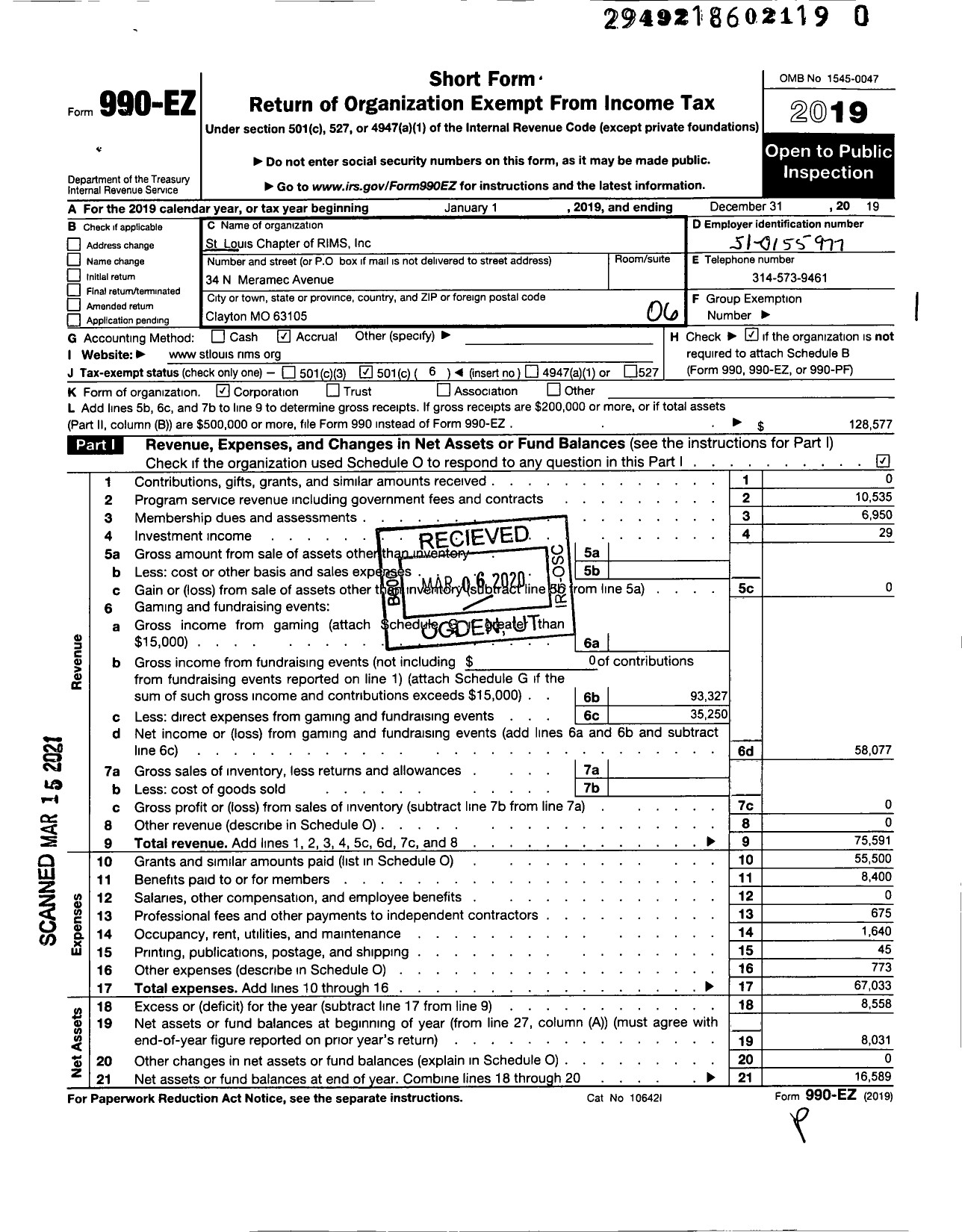 Image of first page of 2019 Form 990EO for St Louis Chapter of RIMS