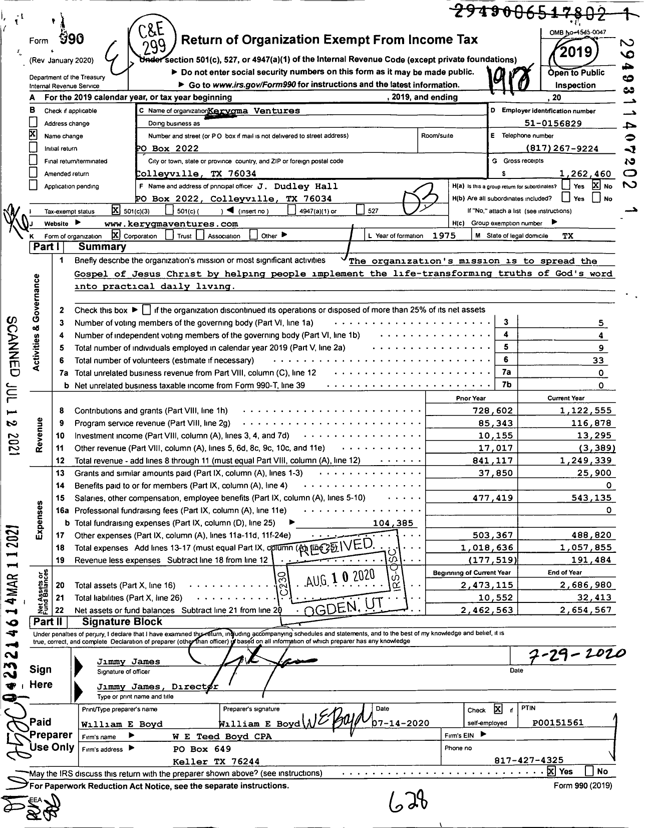 Image of first page of 2019 Form 990 for Kerygma Ventures