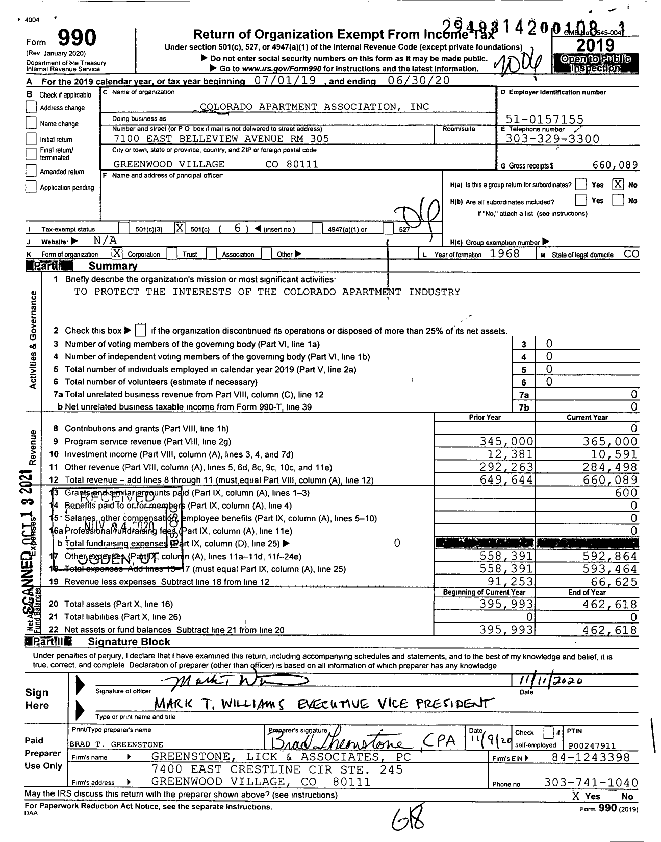 Image of first page of 2019 Form 990O for Colorado Apartment Association