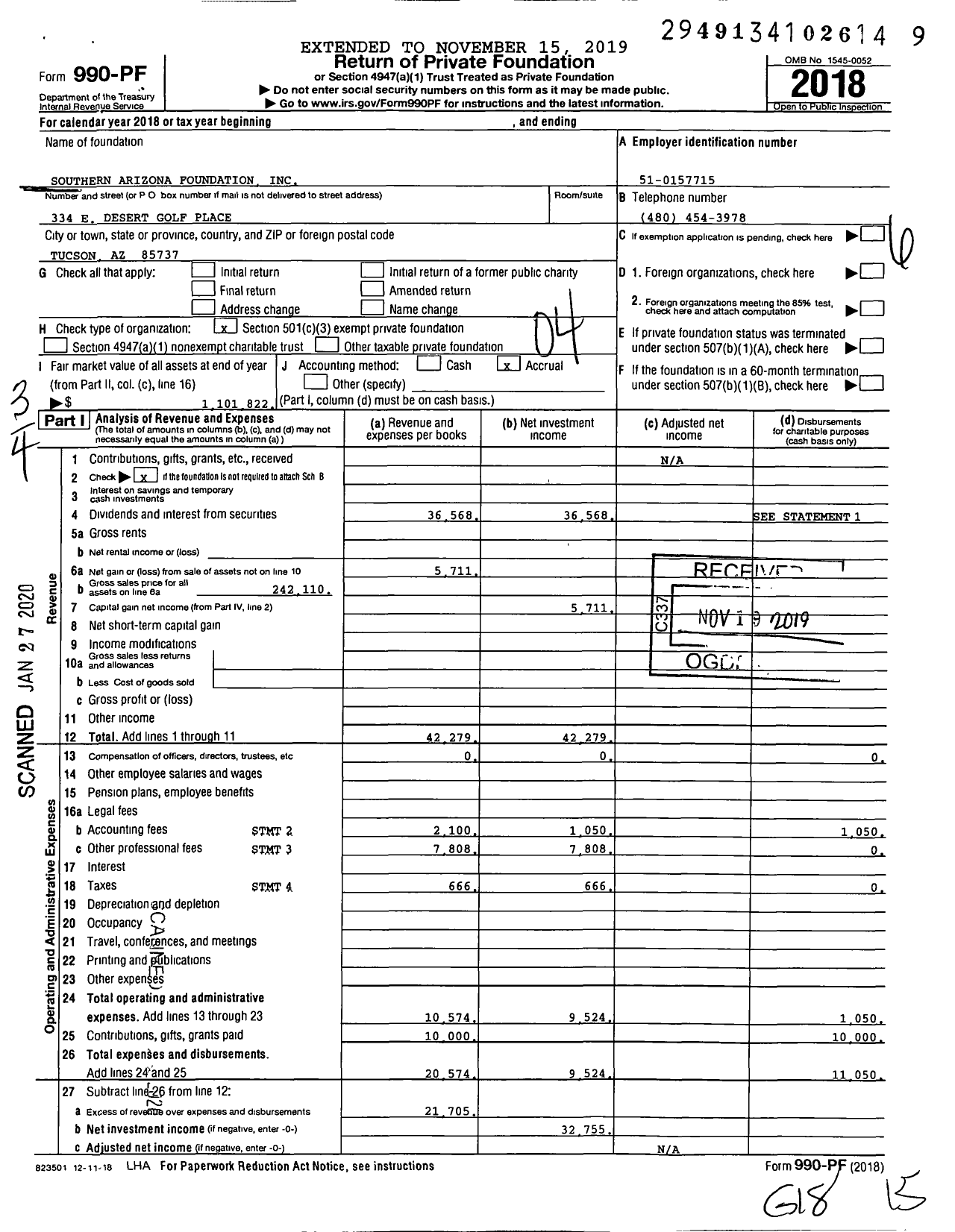 Image of first page of 2018 Form 990PF for Southern Arizona Foundation