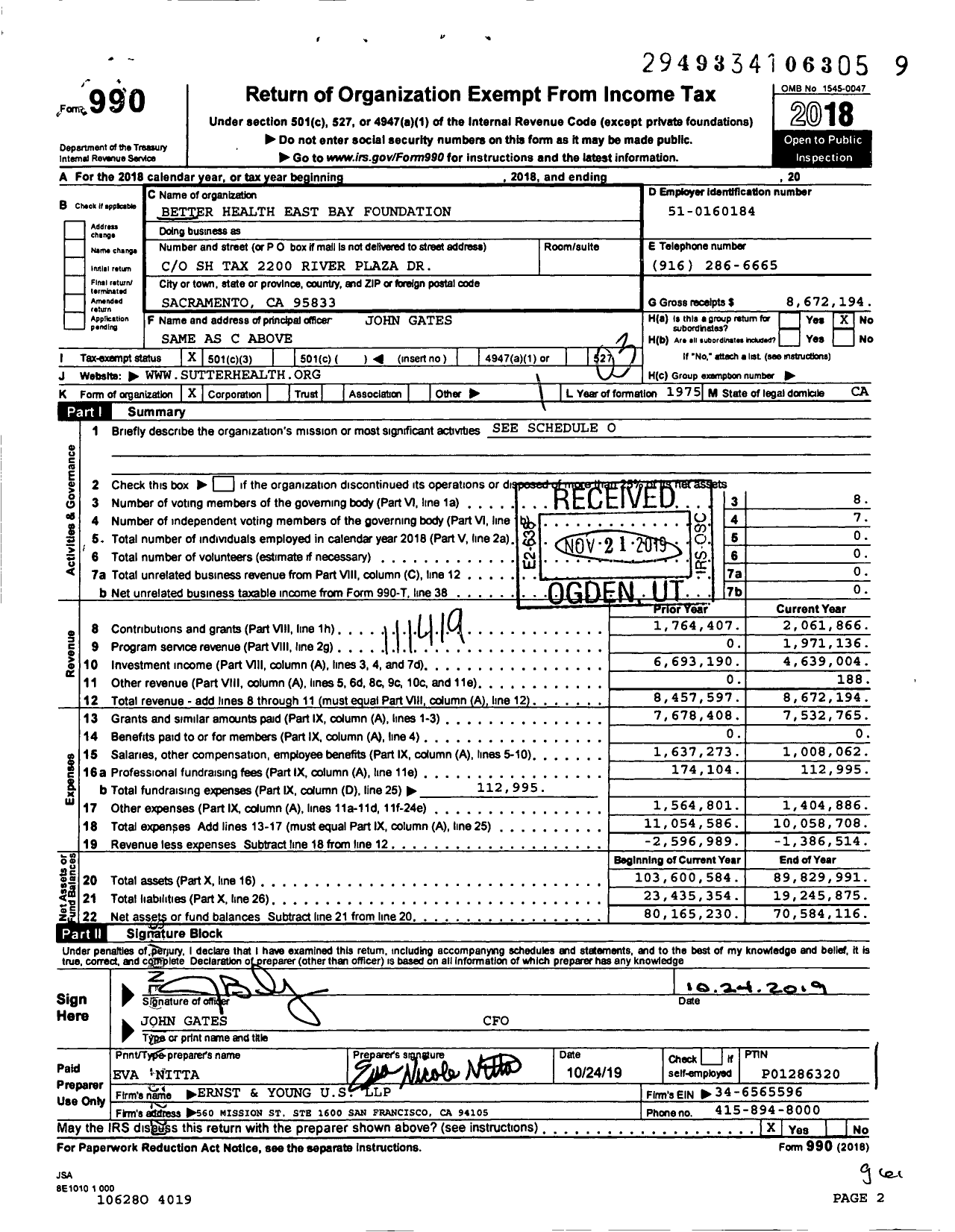 Image of first page of 2018 Form 990 for Alta Bates Summit Medical Center (ABSMC)
