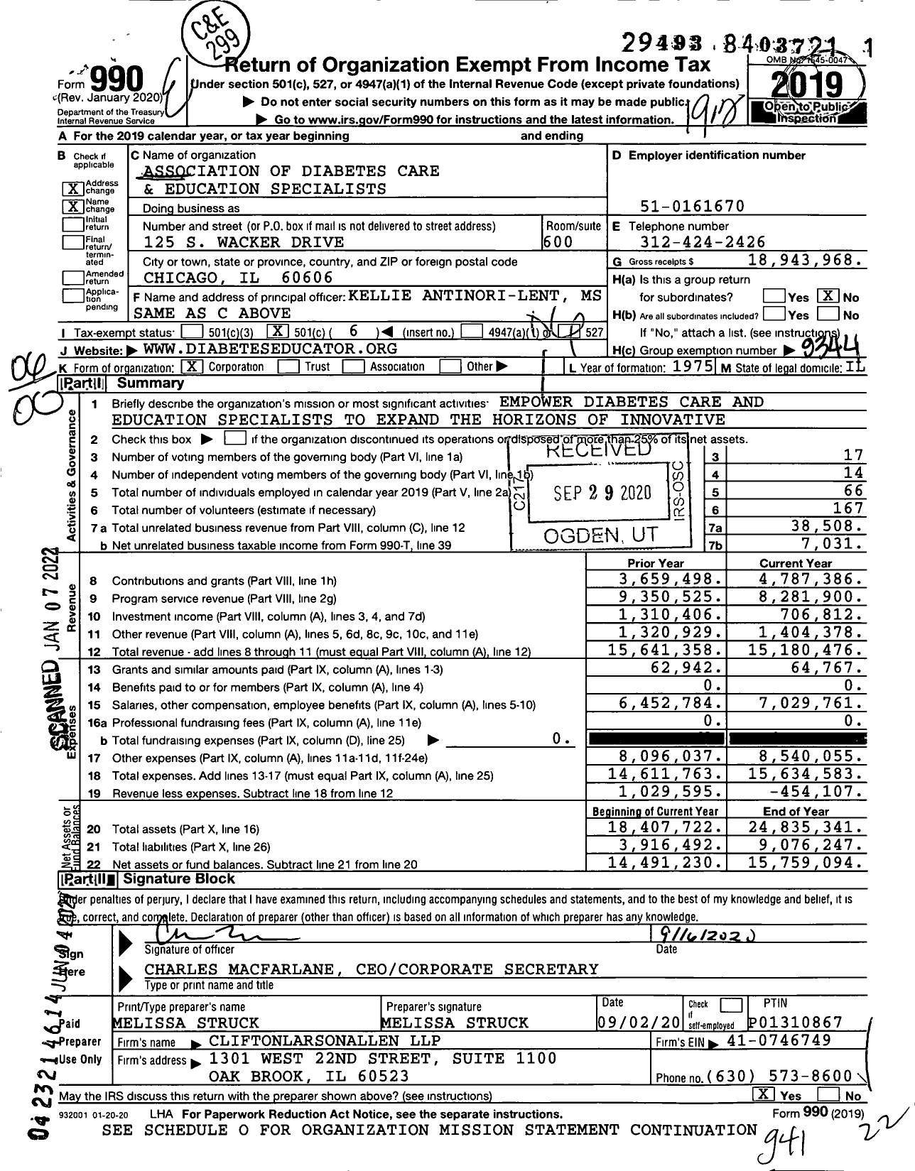 Image of first page of 2019 Form 990O for Association of Diabetes Care and Education Specialists