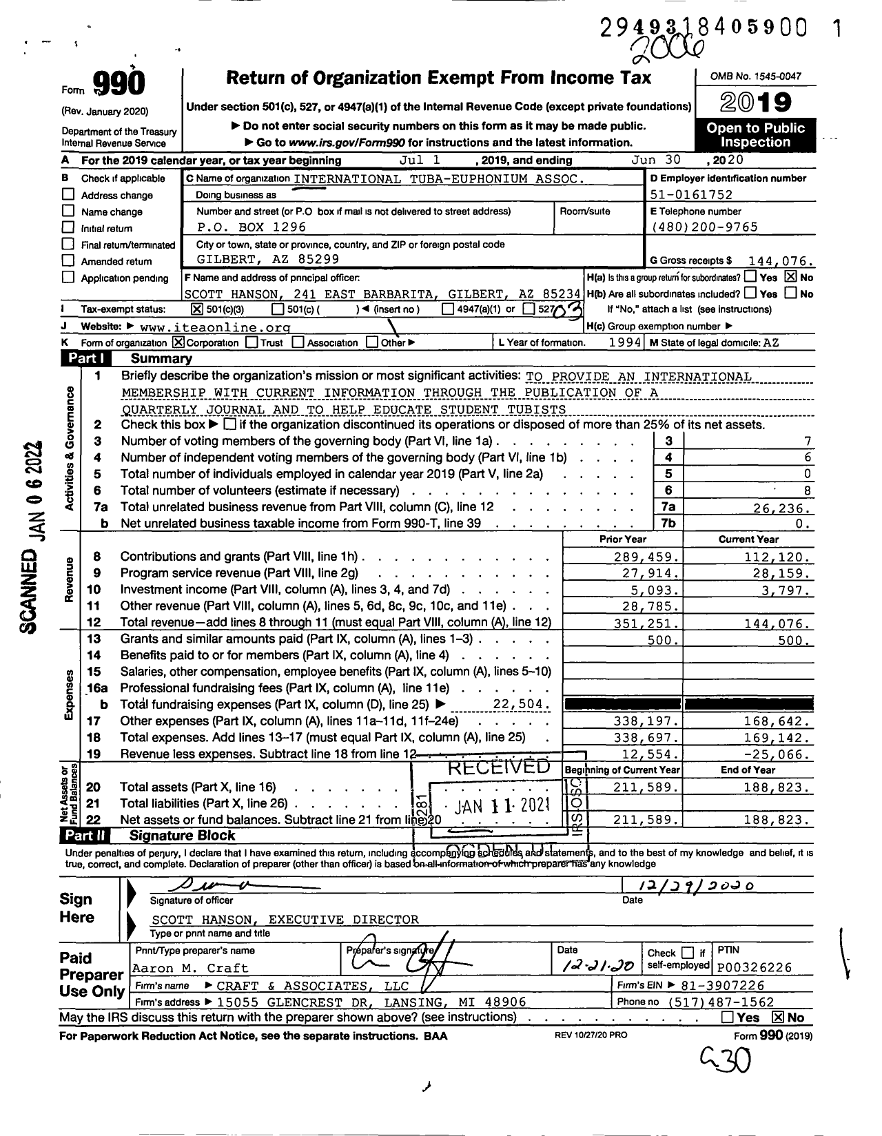 Image of first page of 2019 Form 990 for International Tuba-Euphonium Association