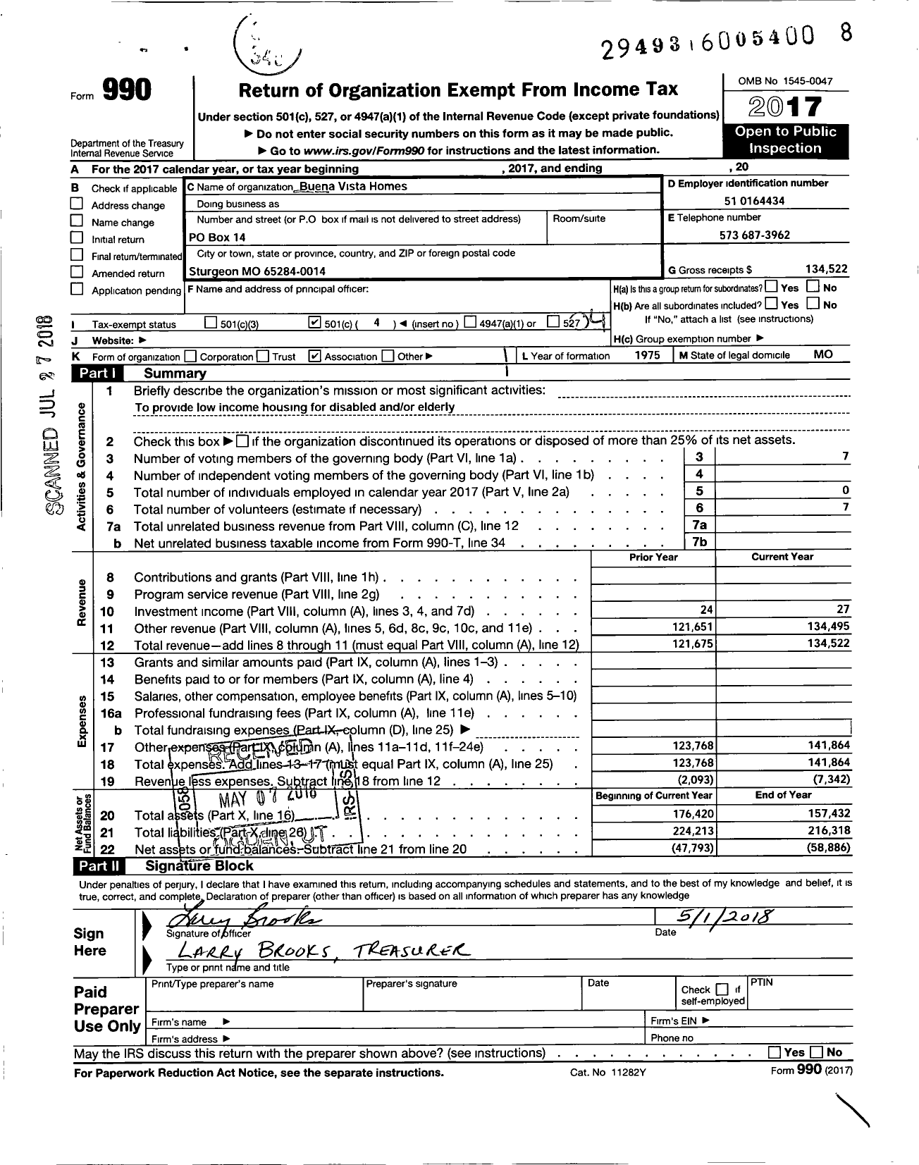 Image of first page of 2017 Form 990O for Buena Vista Homes