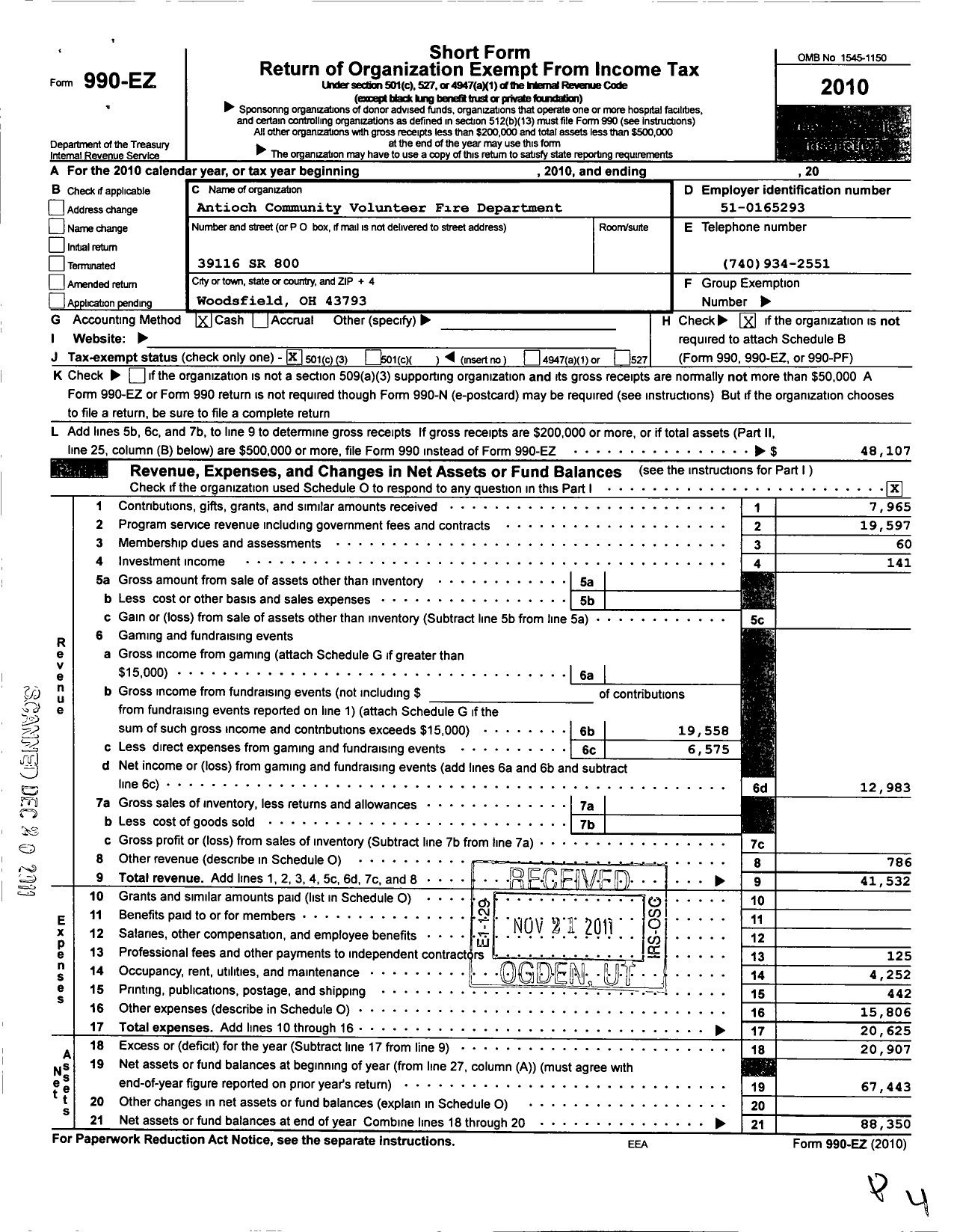 Image of first page of 2010 Form 990EZ for Antioch Community Volunteer Fire Department