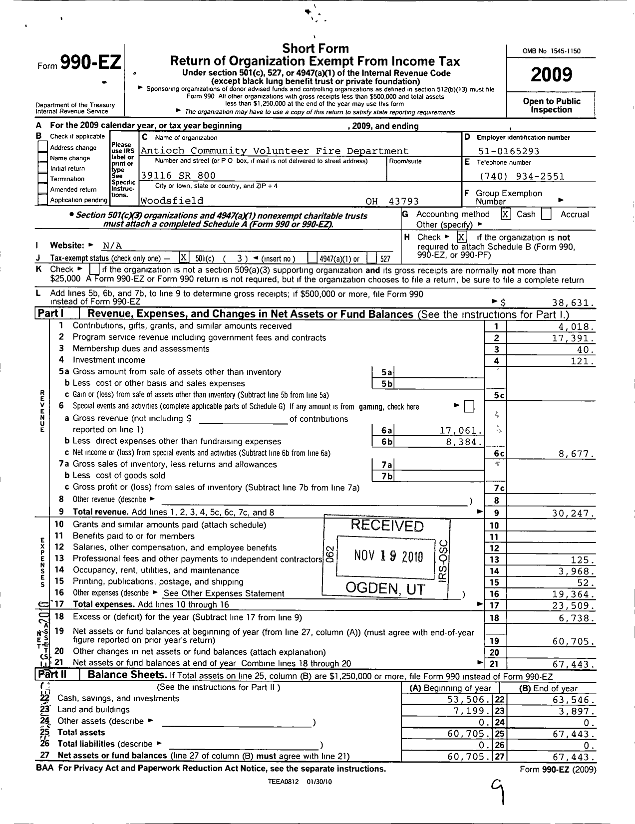 Image of first page of 2009 Form 990EZ for Antioch Community Volunteer Fire Department