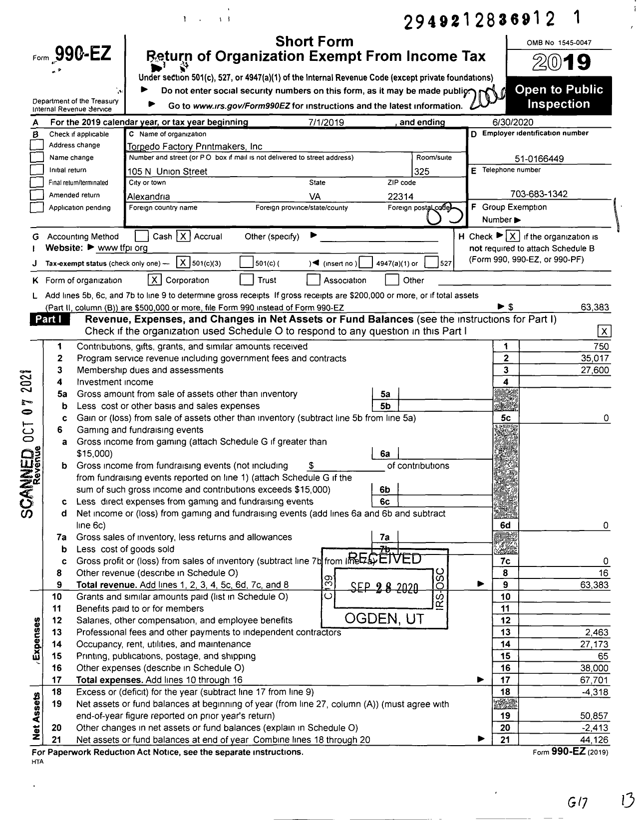 Image of first page of 2019 Form 990EZ for Torpedo Factory Printmakers Makers