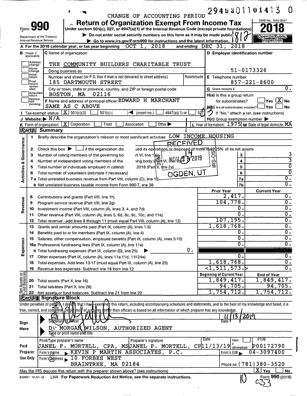 Image of first page of 2018 Form 990 for The Community Builders Charitable Trust