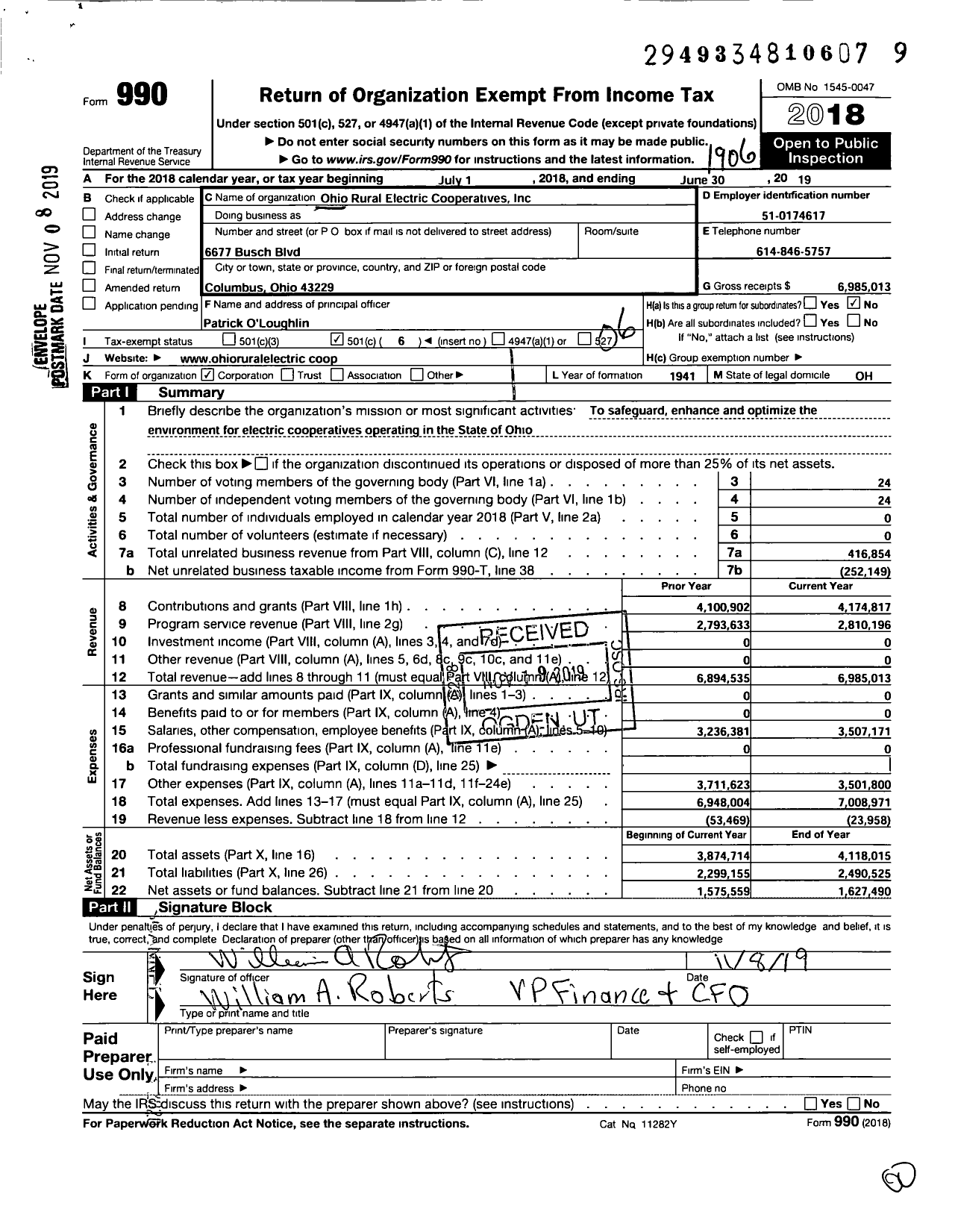 Image of first page of 2018 Form 990O for Ohio Rural Electric Cooperatives