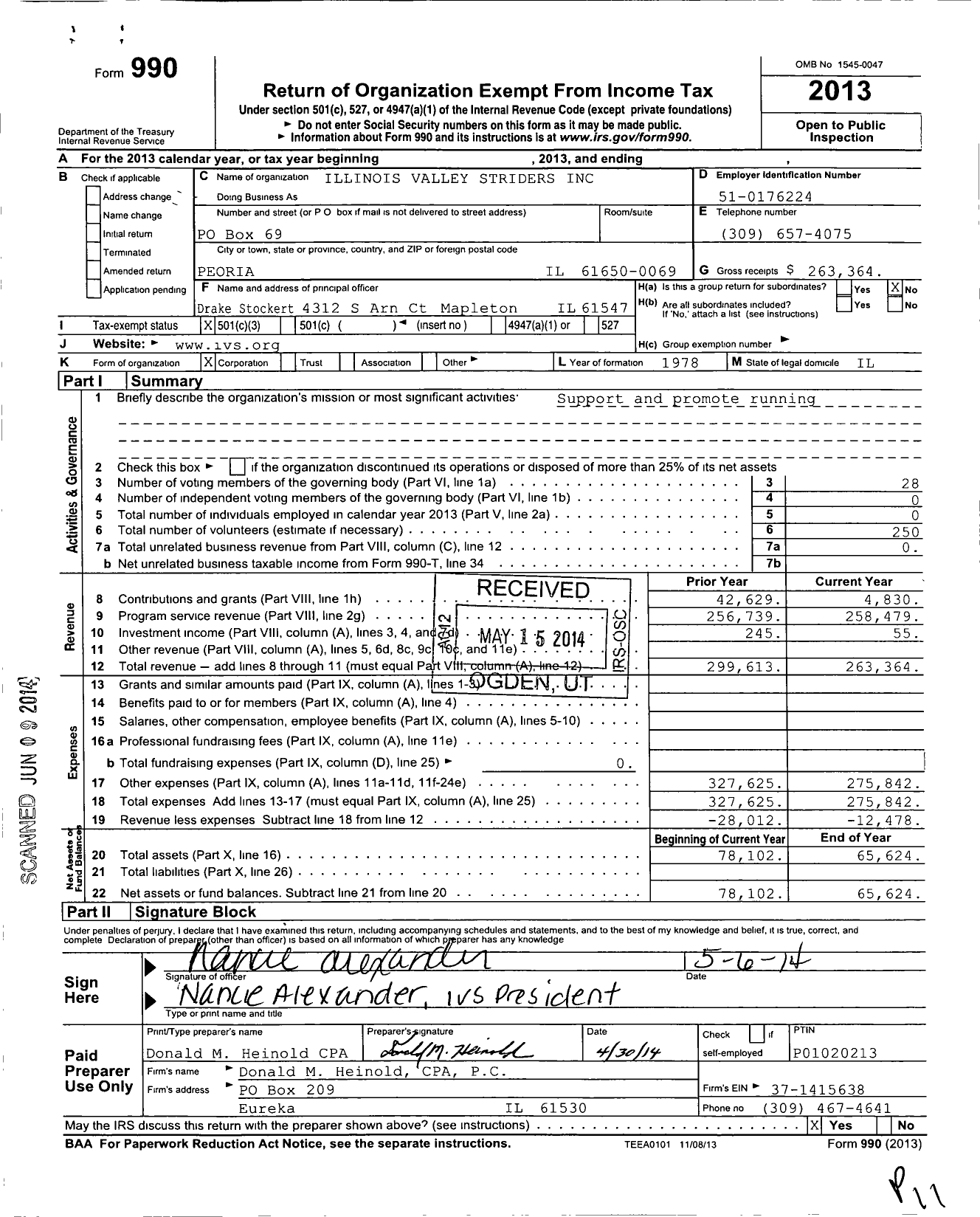 Image of first page of 2013 Form 990 for Illinois Valley Striders