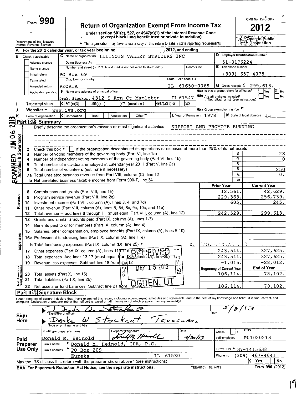 Image of first page of 2012 Form 990 for Illinois Valley Striders