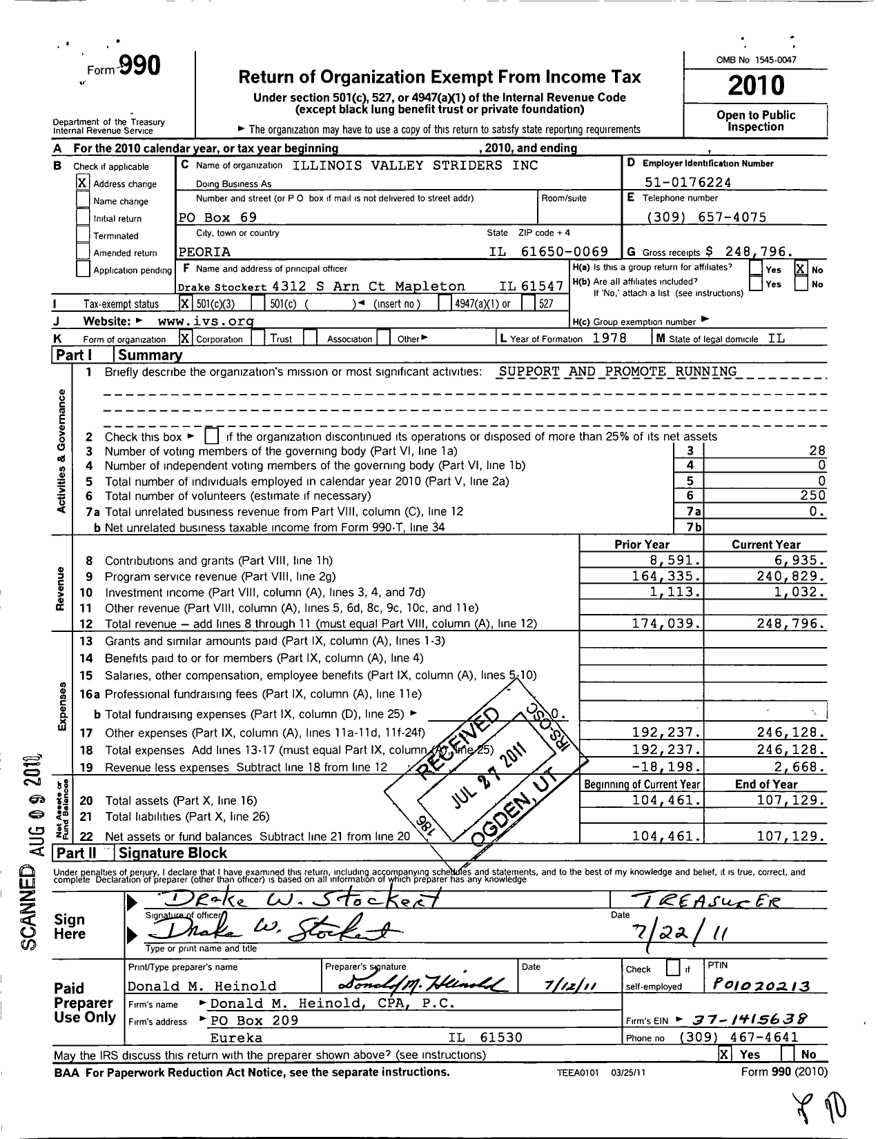 Image of first page of 2010 Form 990 for Illinois Valley Striders
