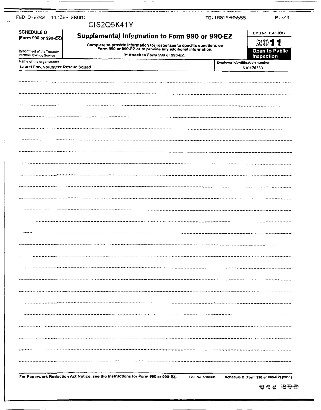 Image of first page of 2011 Form 990R for Laurel Fork Volunteer Rescue Squad