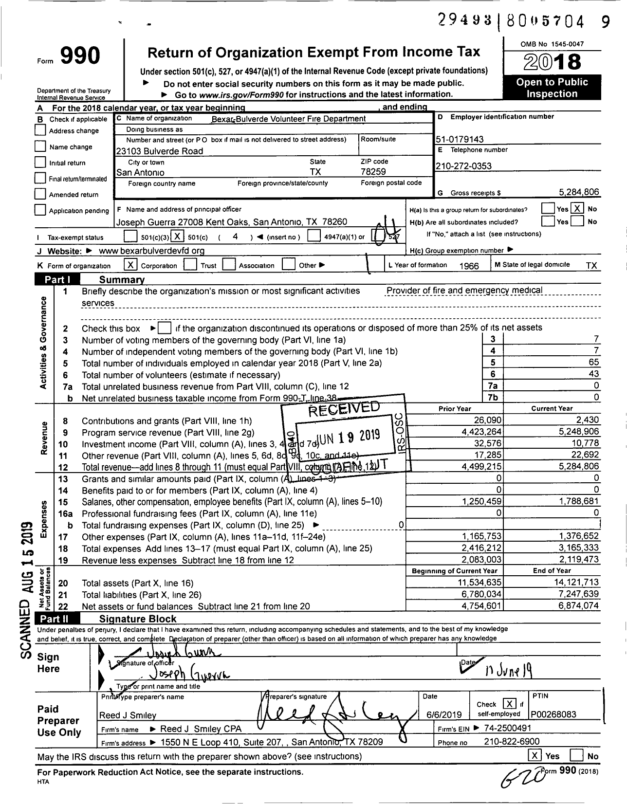 Image of first page of 2018 Form 990O for Bexar-Bulverde Volunteer Fire Department