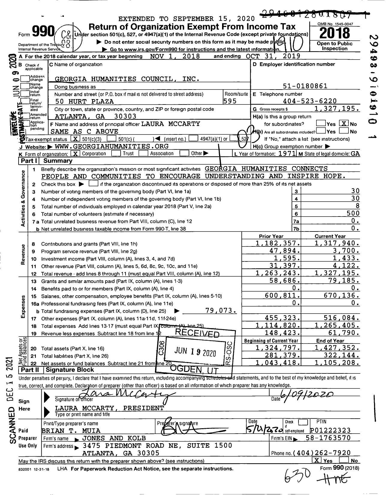 Image of first page of 2018 Form 990 for Georgia Humanities Council