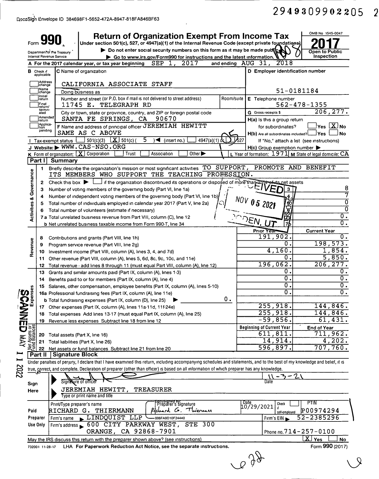 Image of first page of 2017 Form 990O for California Associate Staff