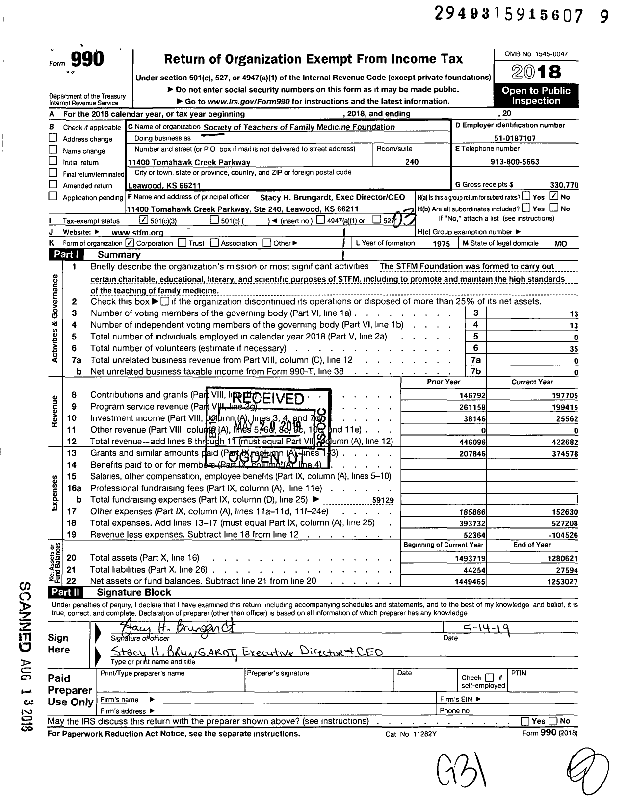 Image of first page of 2018 Form 990 for Society of Teachers of Family Medicine Foundation