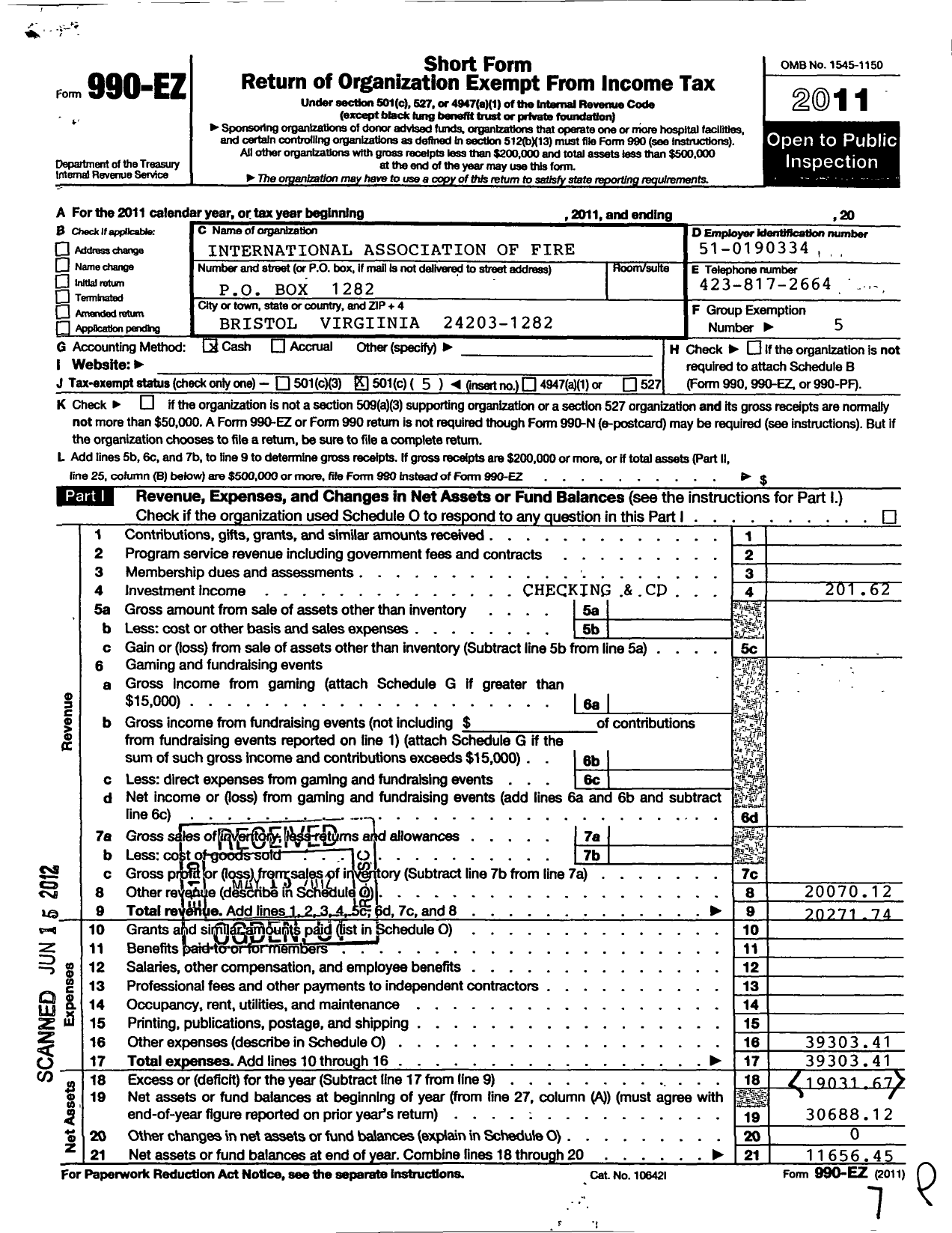 Image of first page of 2011 Form 990EO for International Association of Fire Fighters - L2499 Bristol
