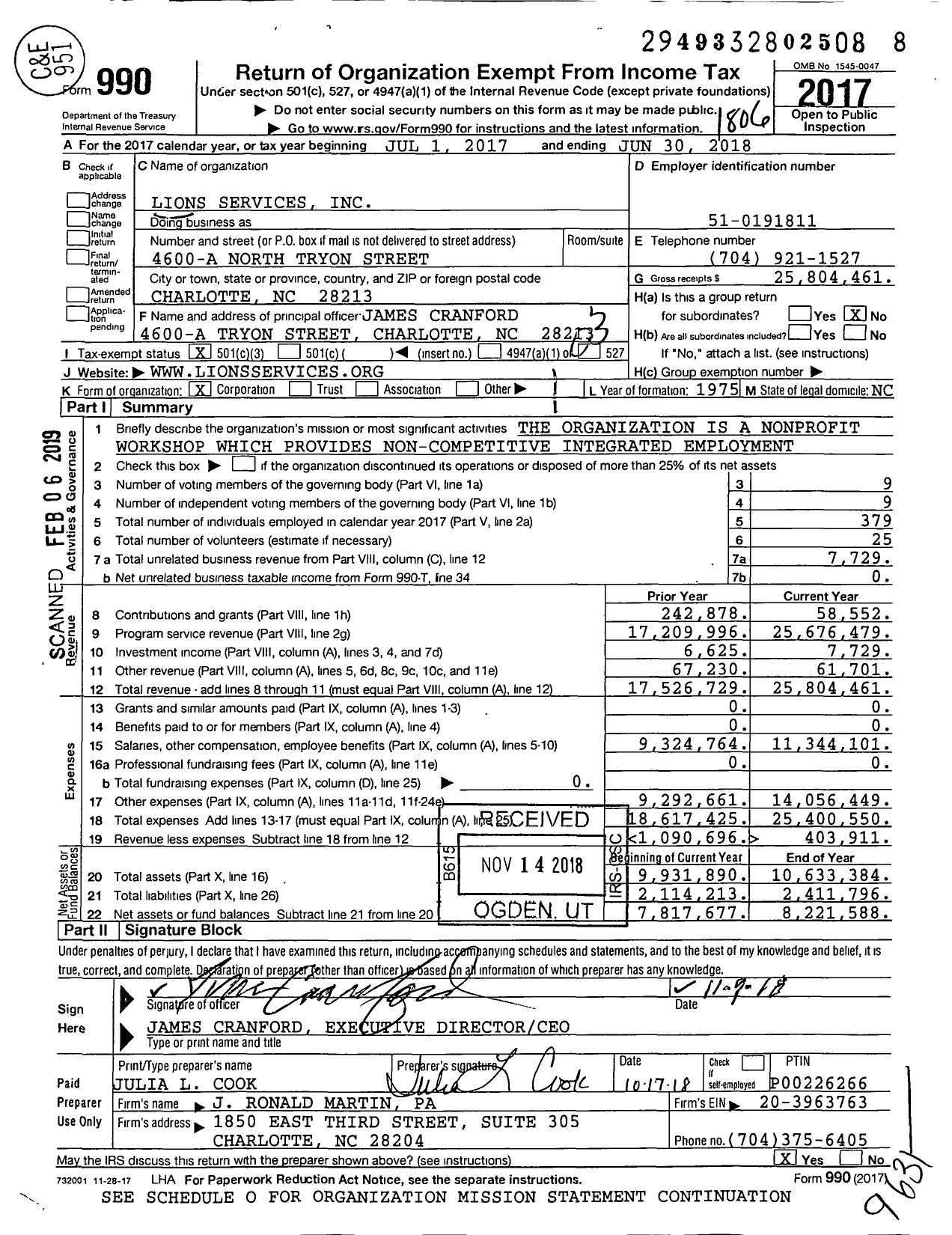 Image of first page of 2017 Form 990 for Lions Services