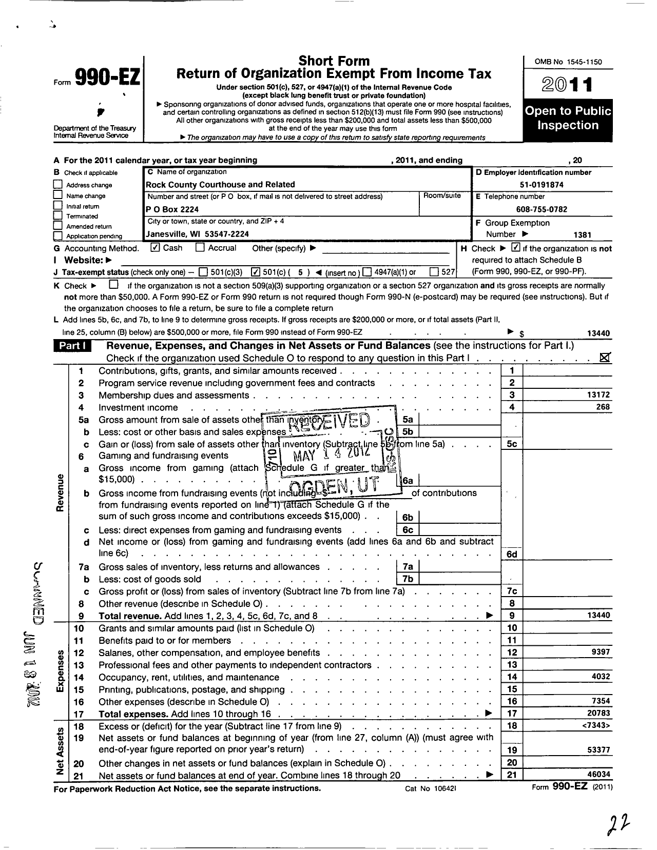 Image of first page of 2011 Form 990EO for American Federation of State County & Municipal Employees - L2489wi Rock County Wis Empl